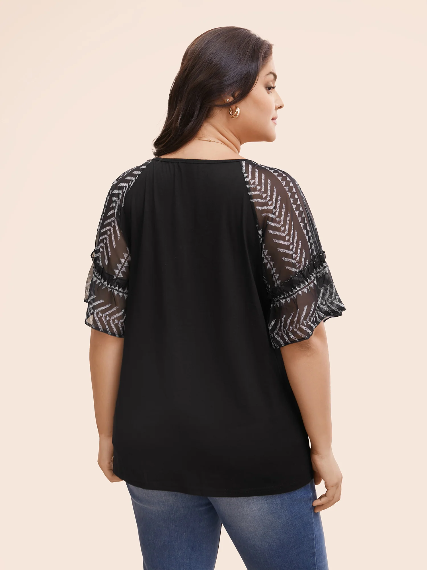 Boho Print Patchwork Raglan Sleeve T-shirt - Image 5