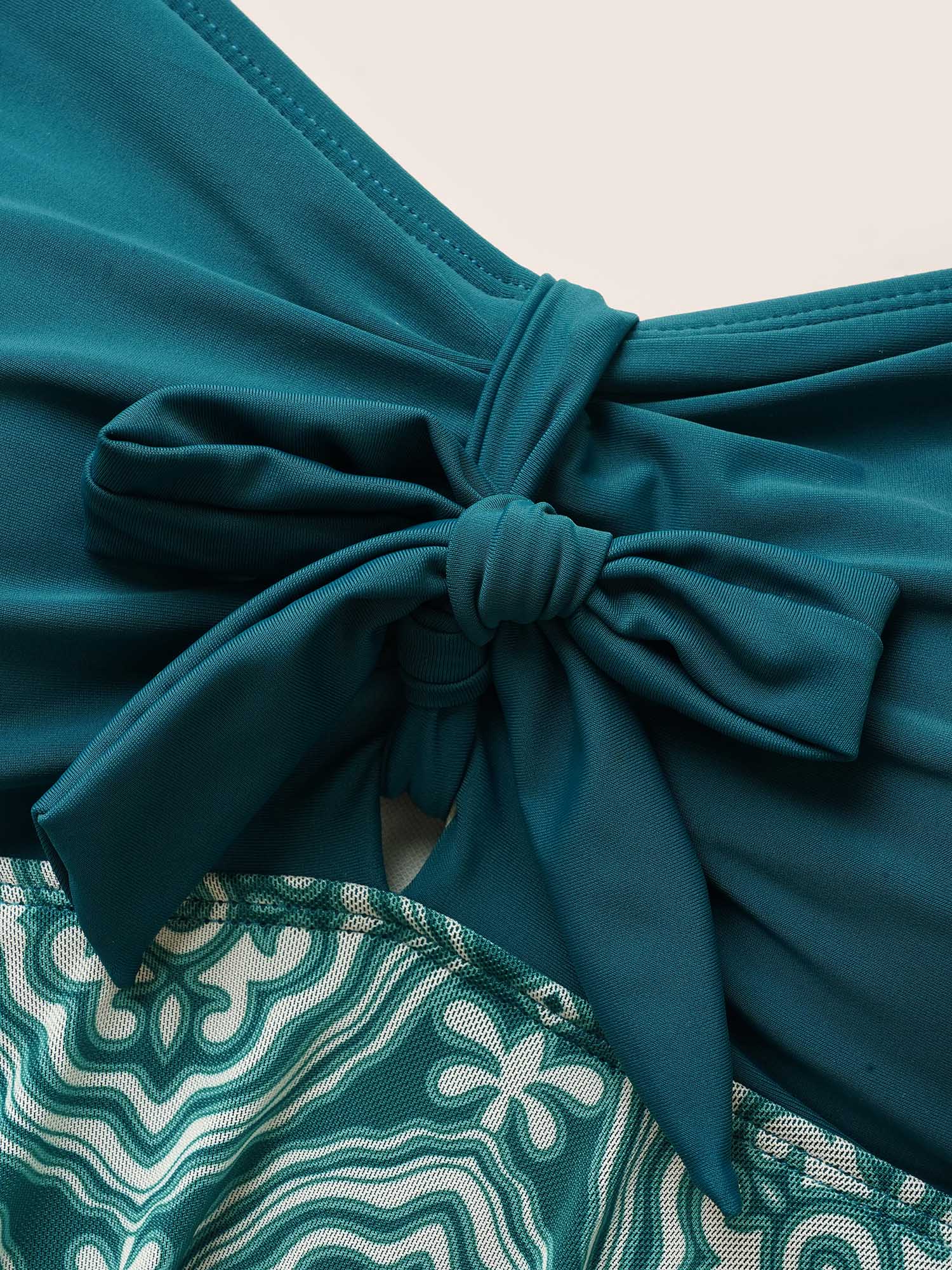 Boho Print Patchwork Tie Knot Gathered Swim Dress - Image 5