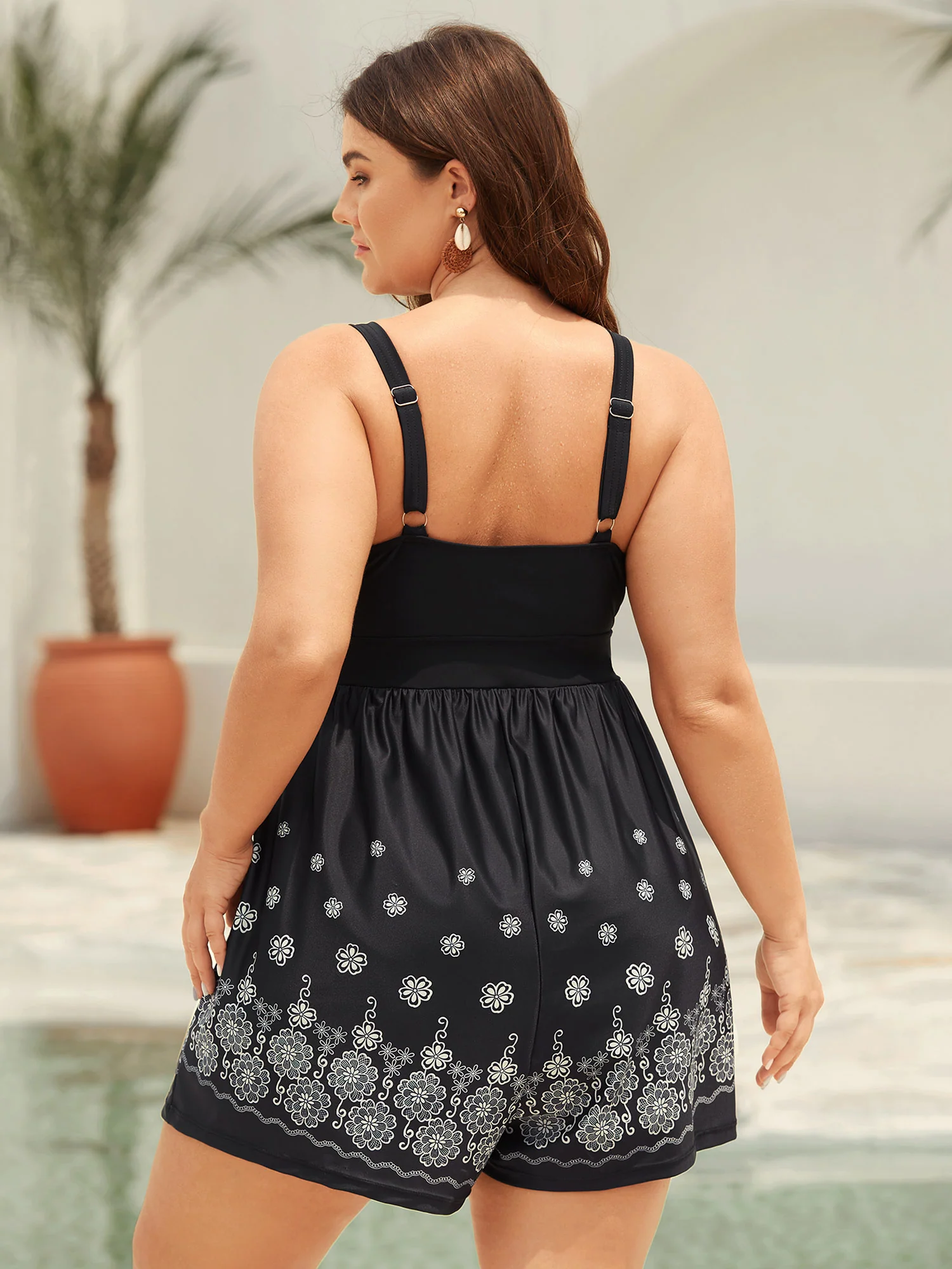 Boho Print Pockets Belted One-Piece Swimsuit - Image 2