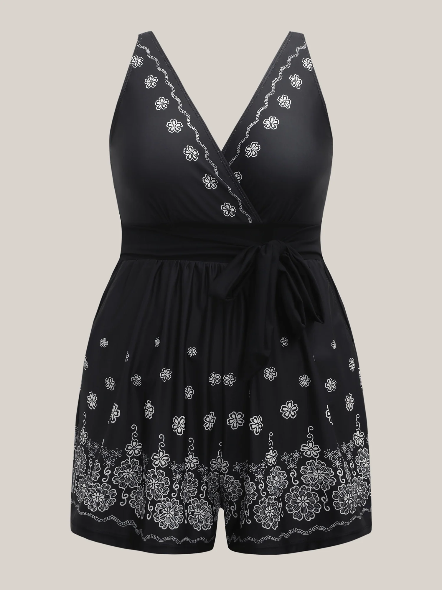 Boho Print Pockets Belted One-Piece Swimsuit - Image 7