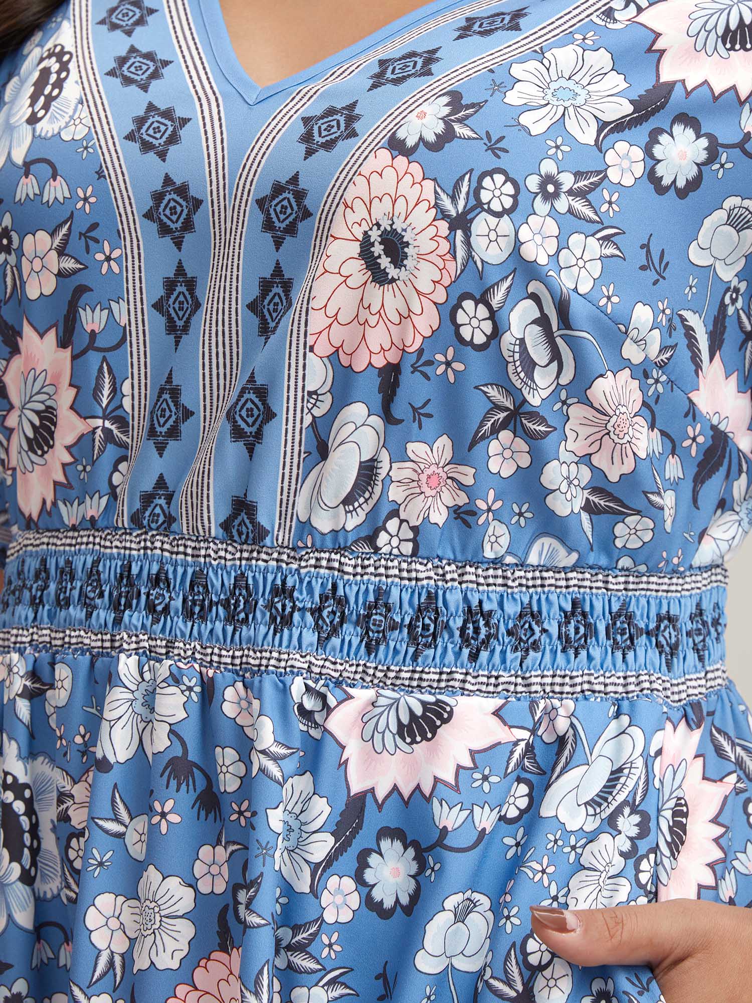 Boho Print Pockets V-Neck Midi Dress - Image 2