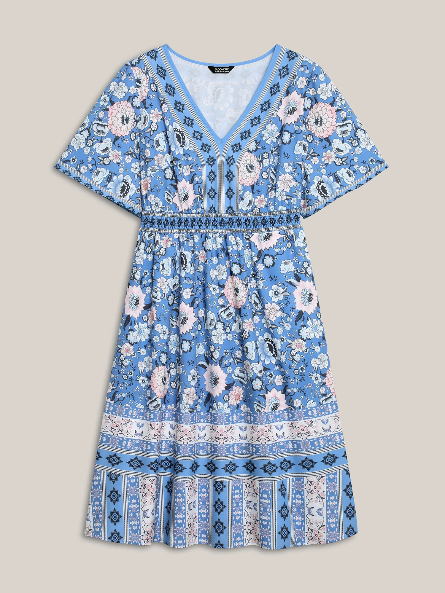 Boho Print Pockets V-Neck Midi Dress - Image 7