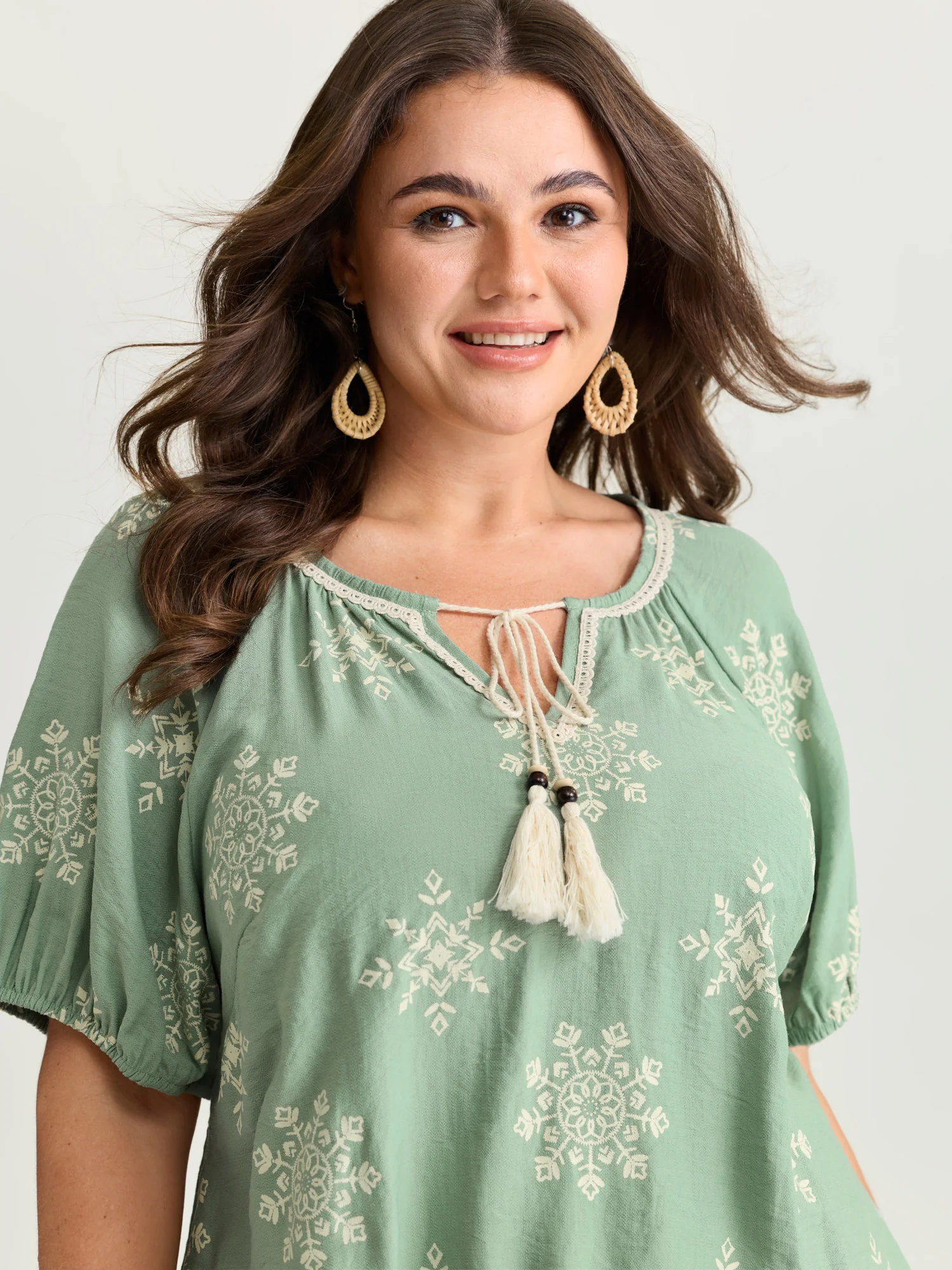 Boho Print Puffy Sleeve Blouse - Image 2