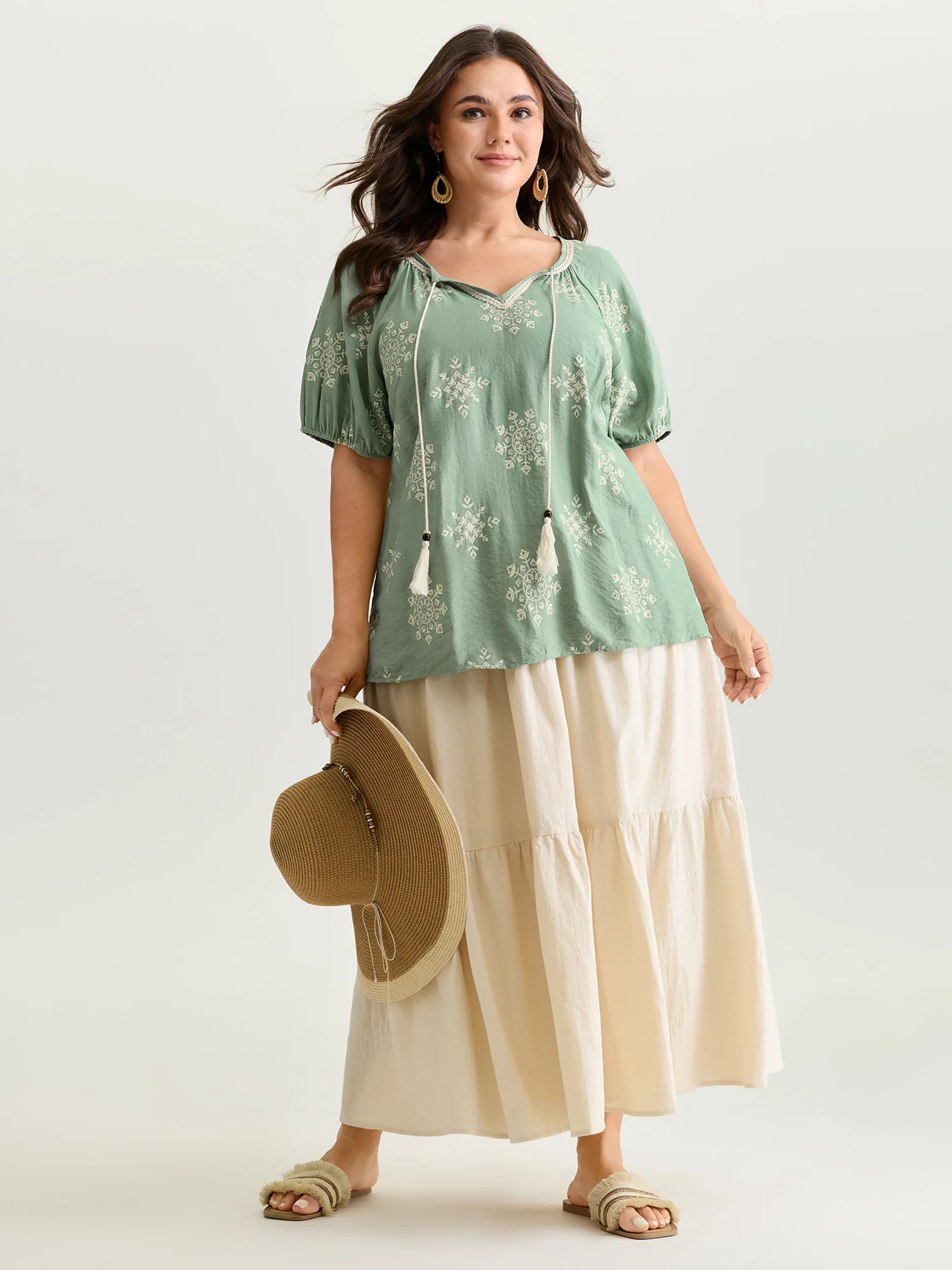 Boho Print Puffy Sleeve Blouse - Image 3