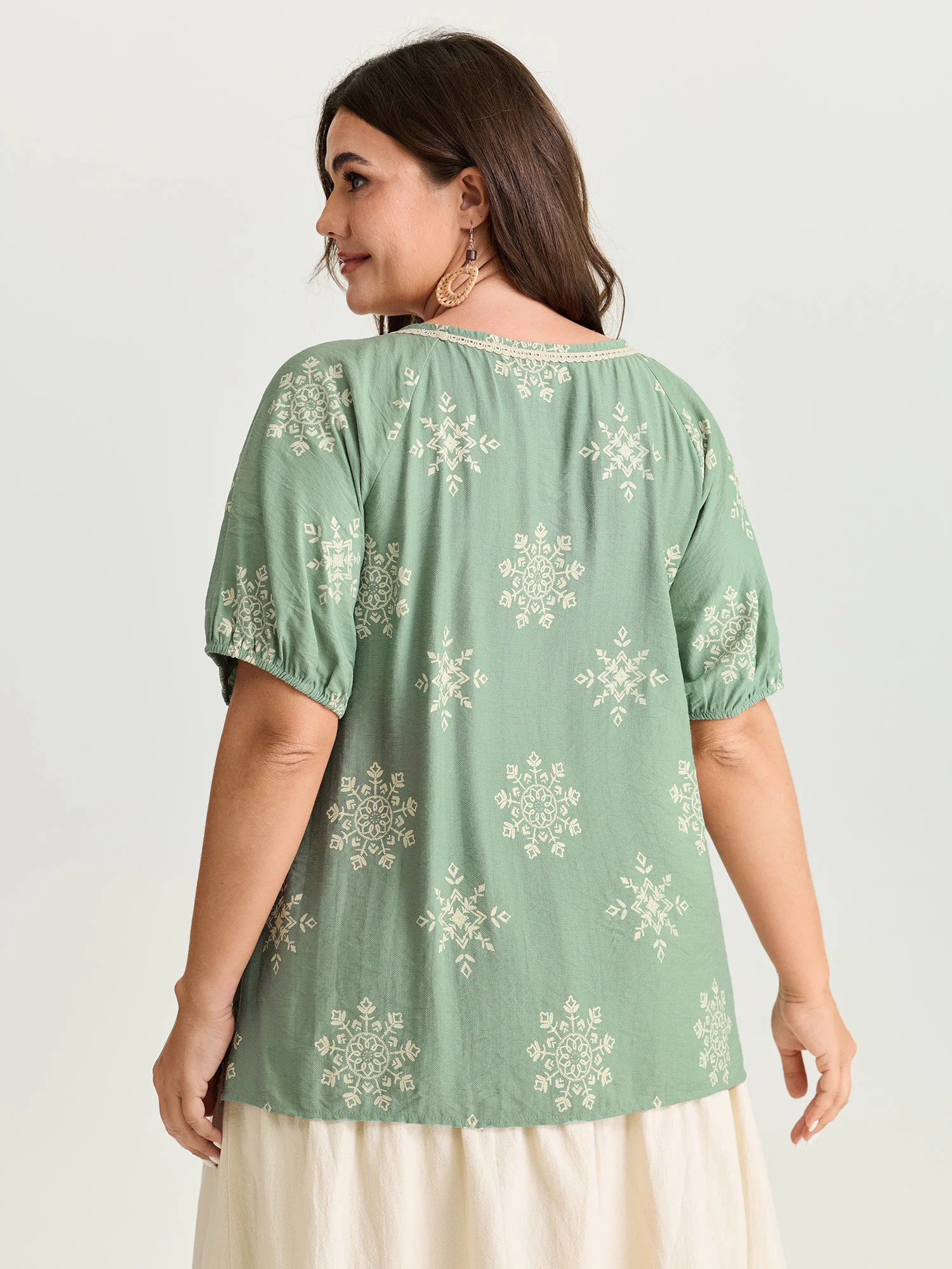 Boho Print Puffy Sleeve Blouse - Image 4