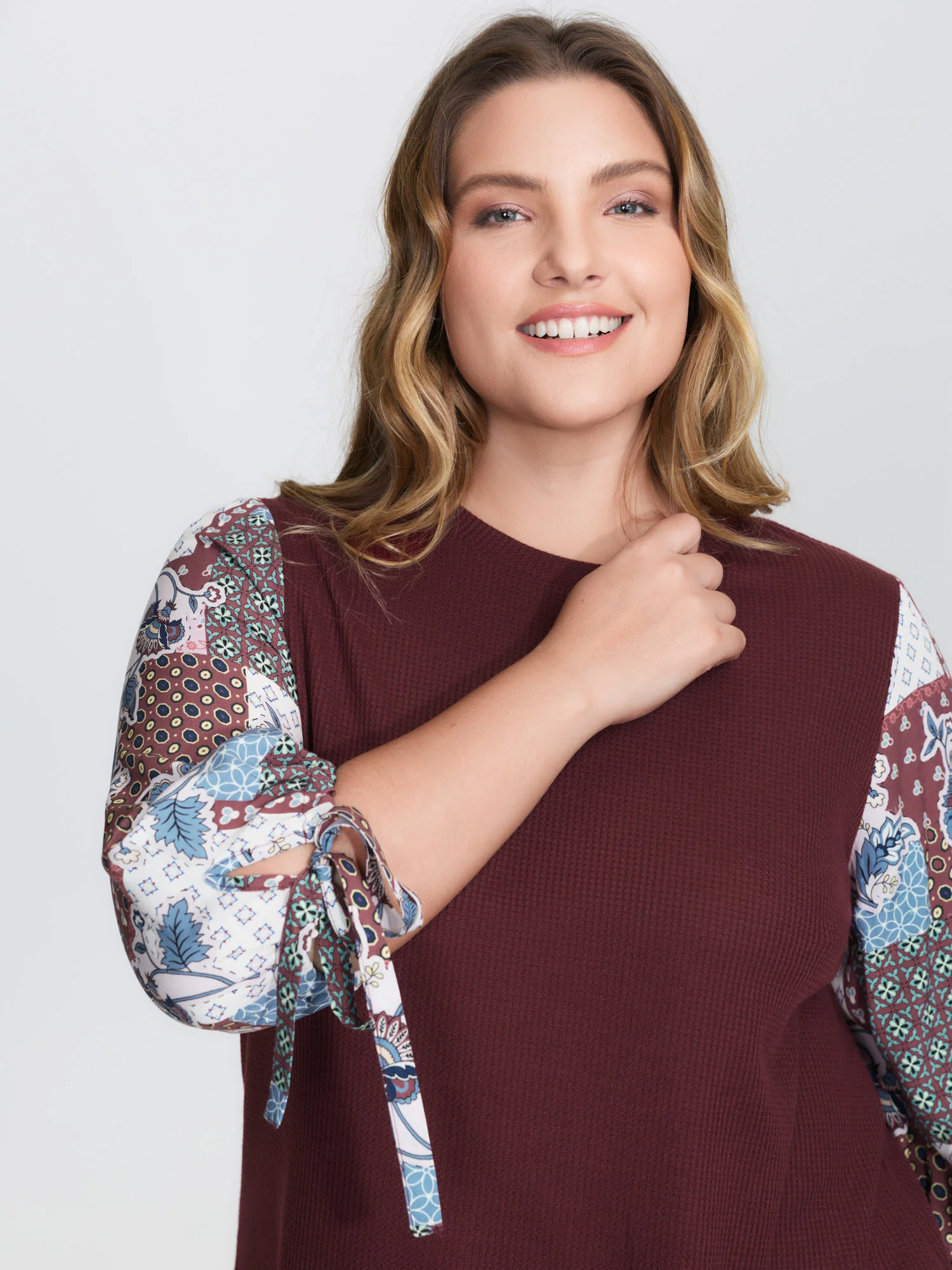 Boho Print Ribbed Sleeve Tie Sweatshirt - Image 10