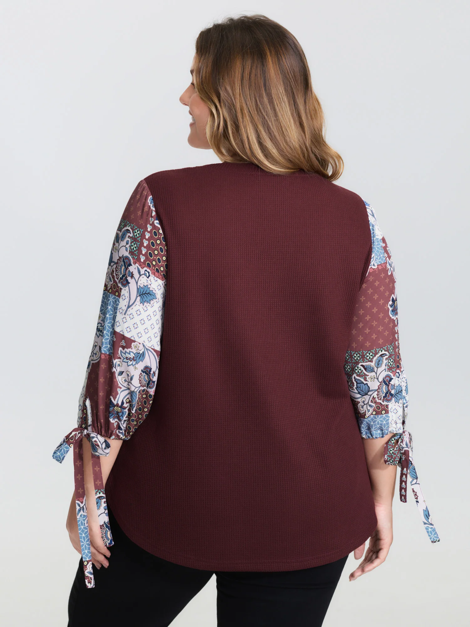 Boho Print Ribbed Sleeve Tie Sweatshirt - Image 11
