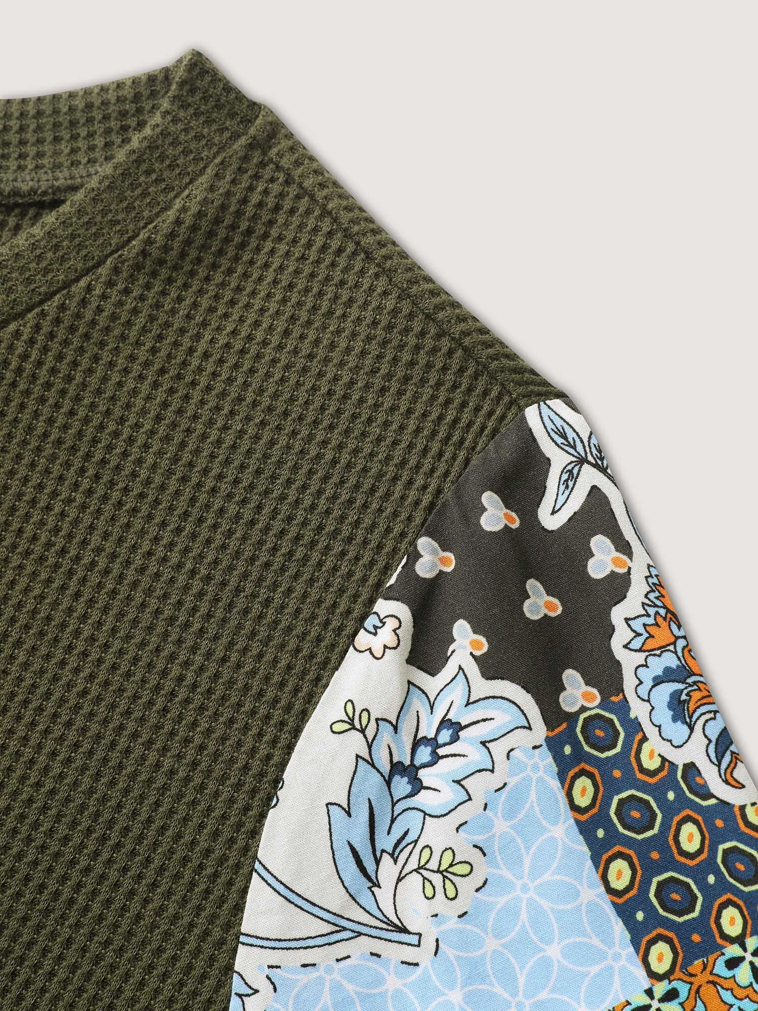 Boho Print Ribbed Sleeve Tie Sweatshirt - Image 6