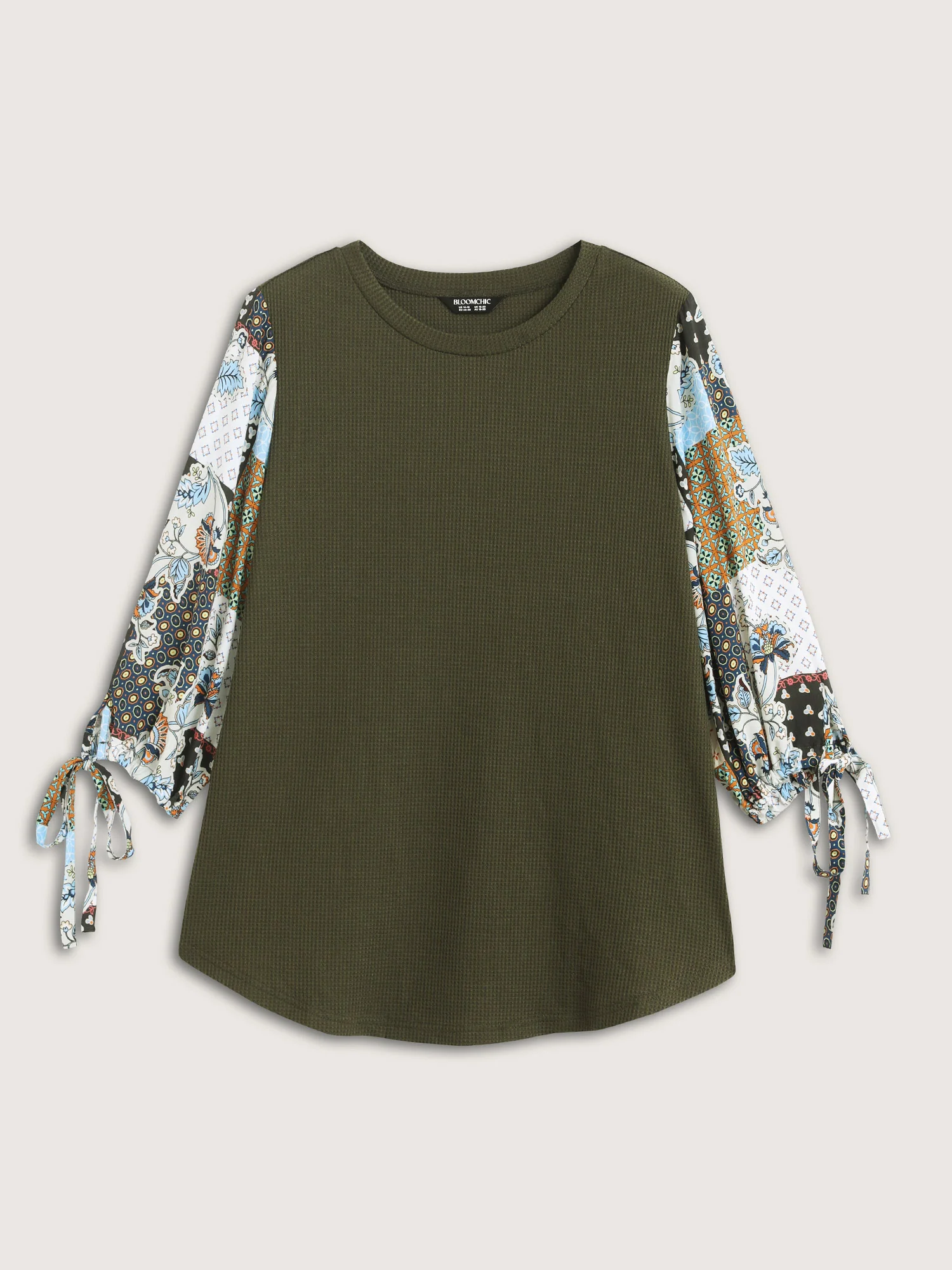 Boho Print Ribbed Sleeve Tie Sweatshirt - Image 7