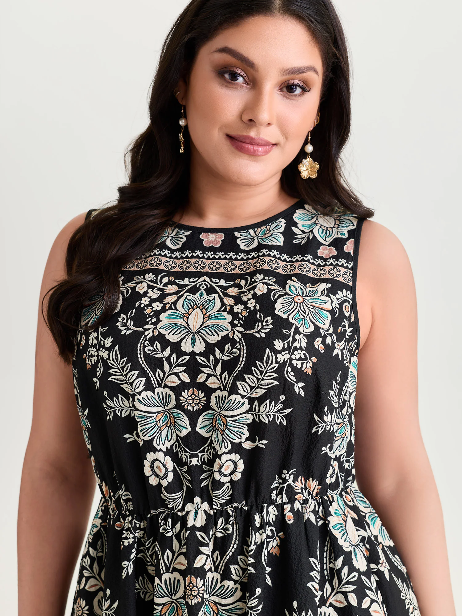 Boho Print Round Neck A-Line Mini Dress - Image 2