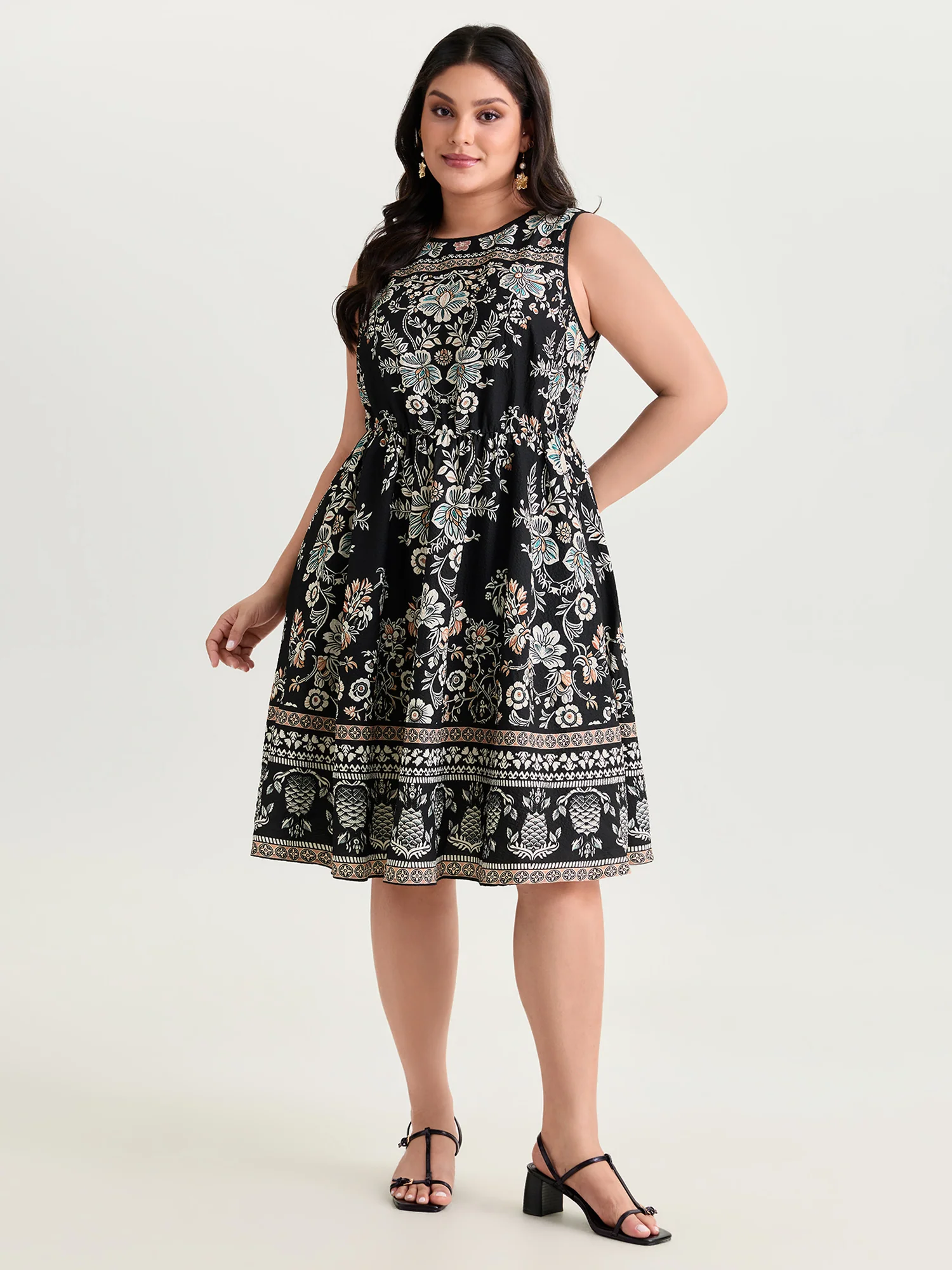 Boho Print Round Neck A-Line Mini Dress - Image 3