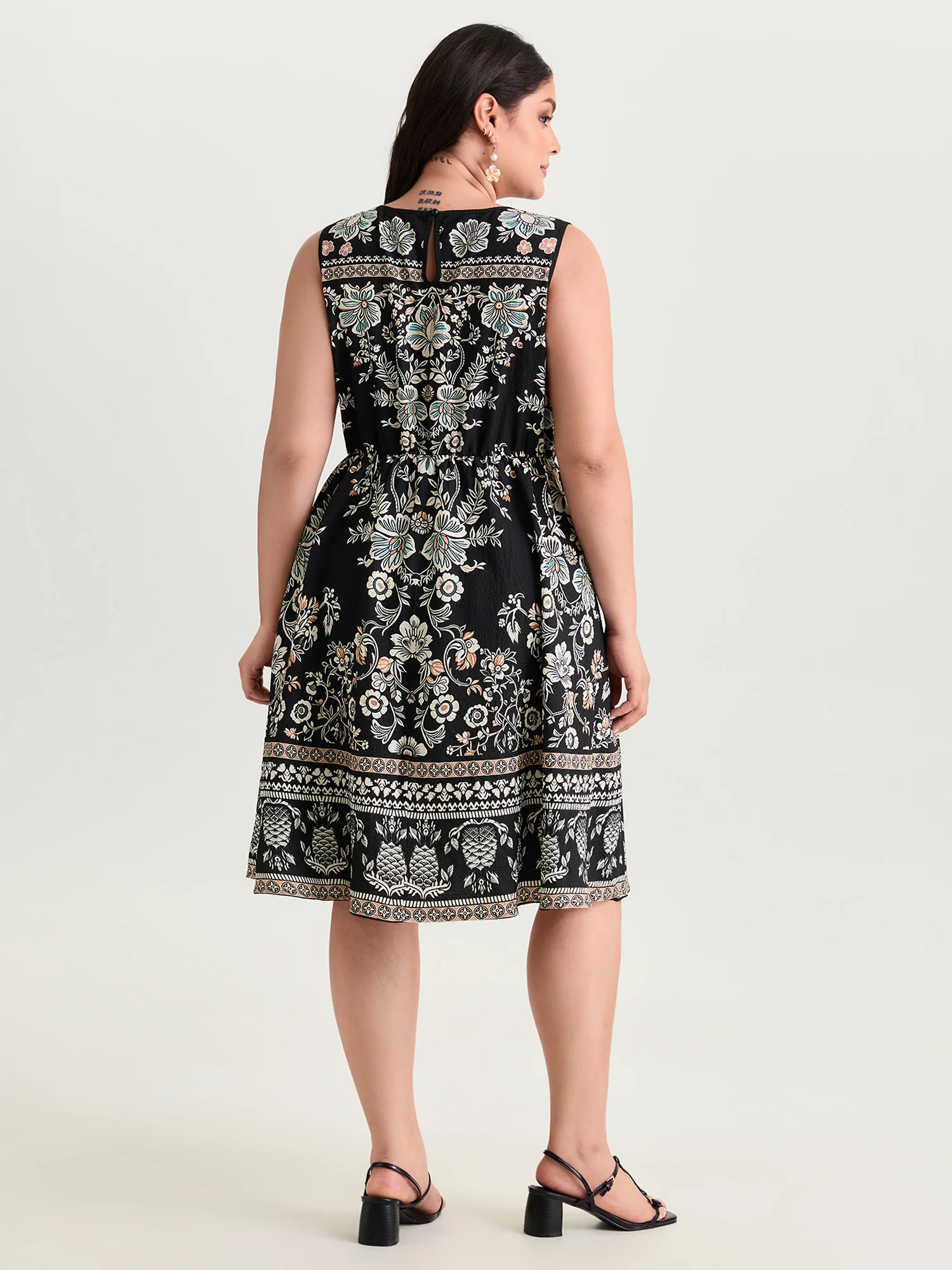 Boho Print Round Neck A-Line Mini Dress - Image 4