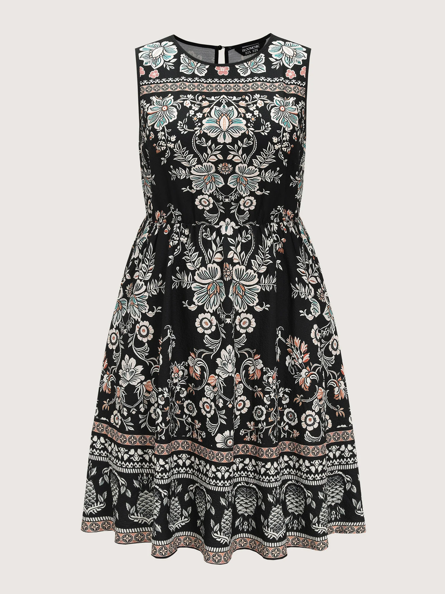 Boho Print Round Neck A-Line Mini Dress - Image 7