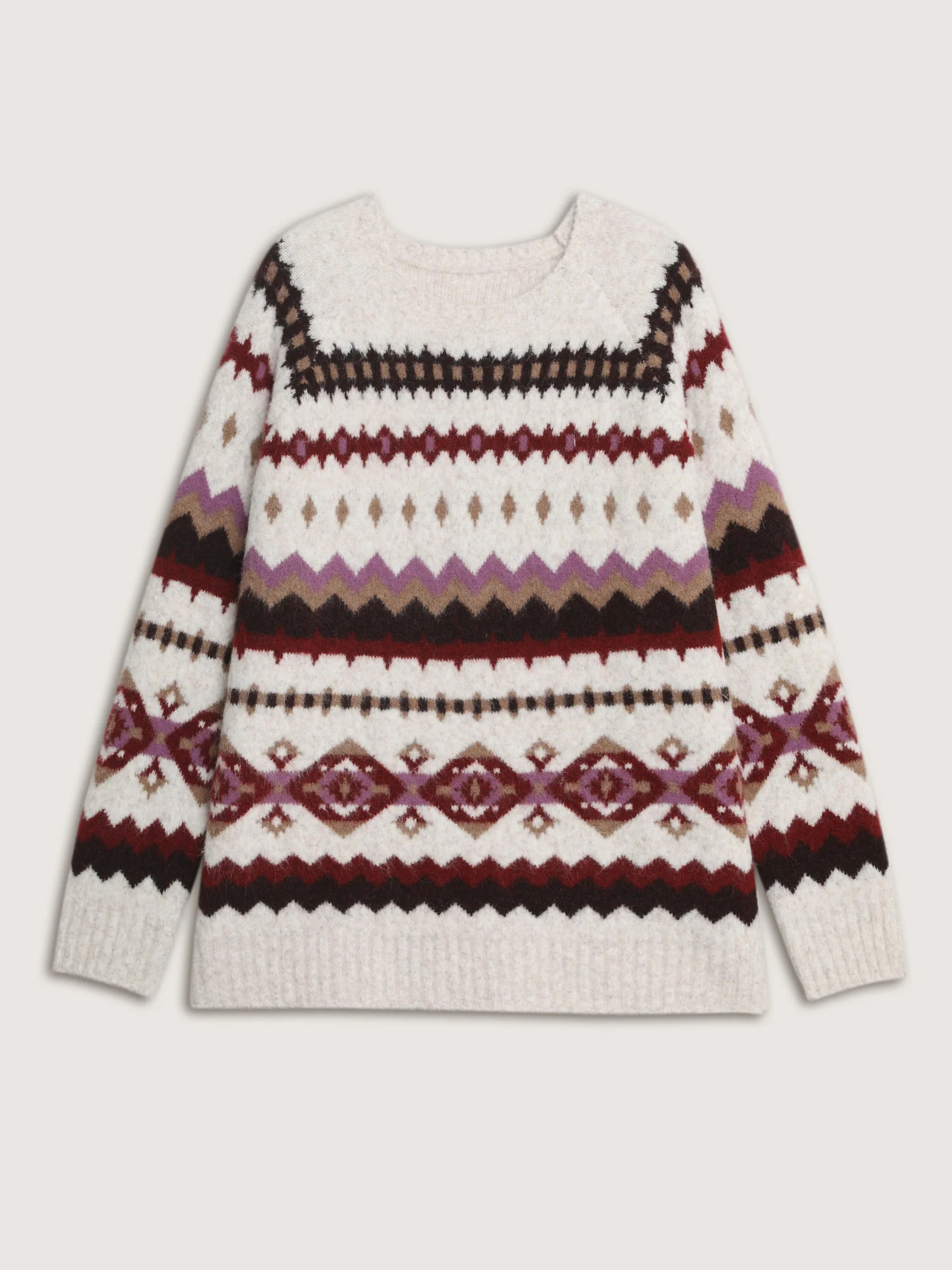 Boho Print Round Neck Ribbed Hem Pullover - Image 5