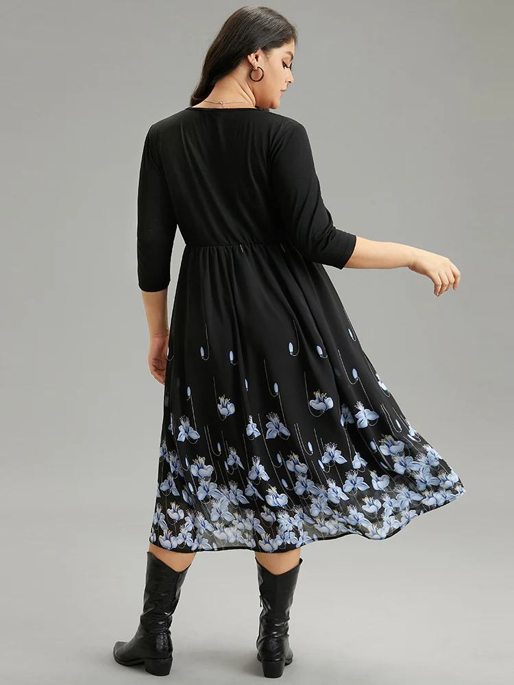 Boho Print Ruched Elastic Waist Chiffon Dress - Image 2