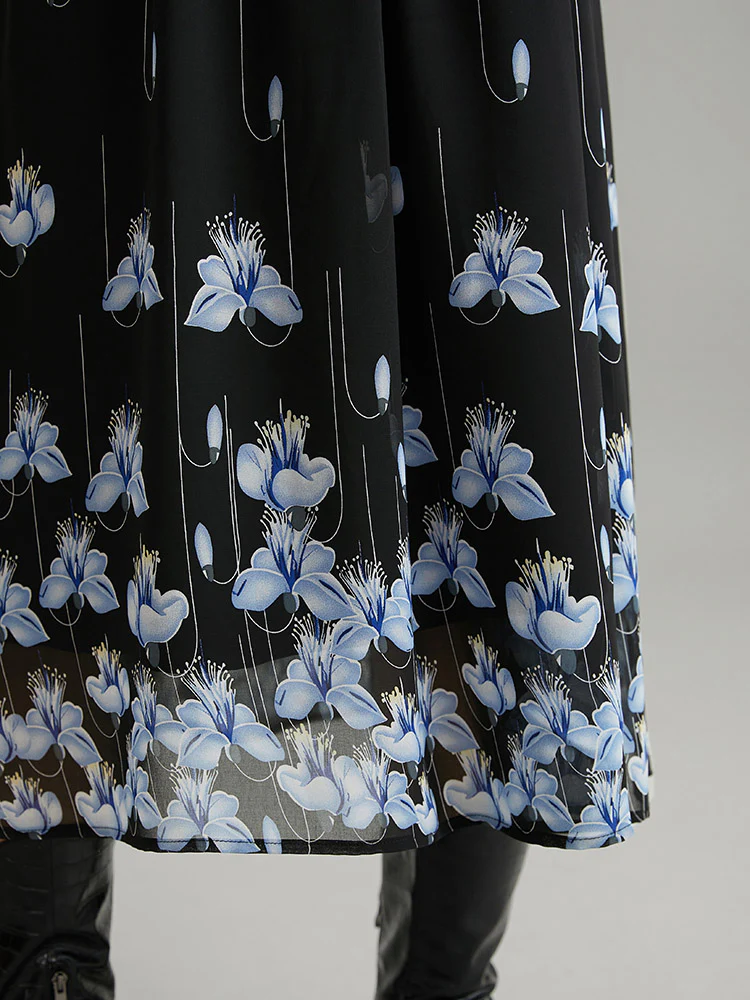 Boho Print Ruched Elastic Waist Chiffon Dress - Image 5