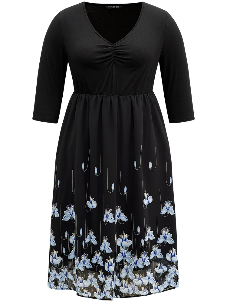 Boho Print Ruched Elastic Waist Chiffon Dress - Image 6