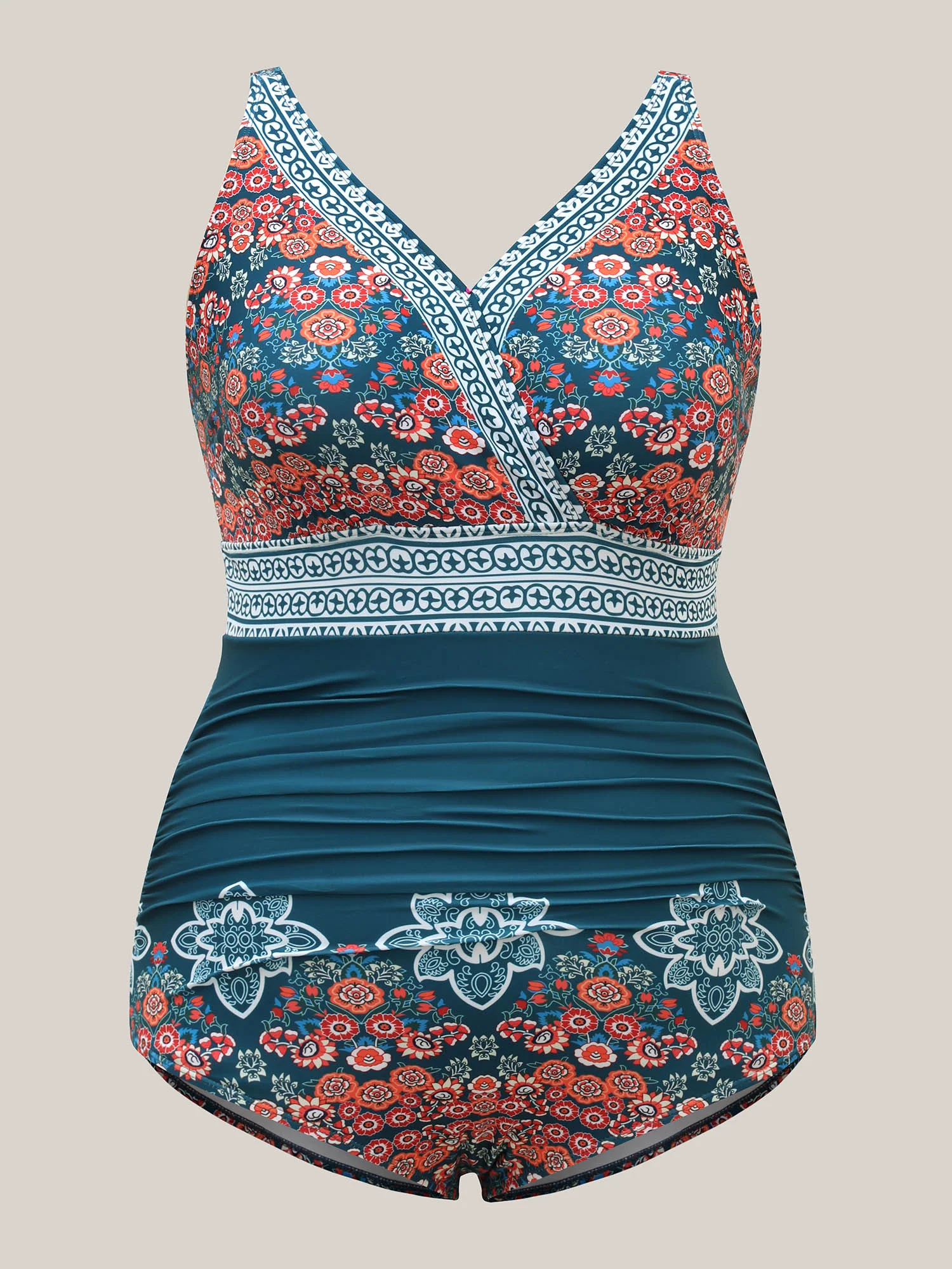 Boho Print Ruched One-Piece Swimsuit - Image 7