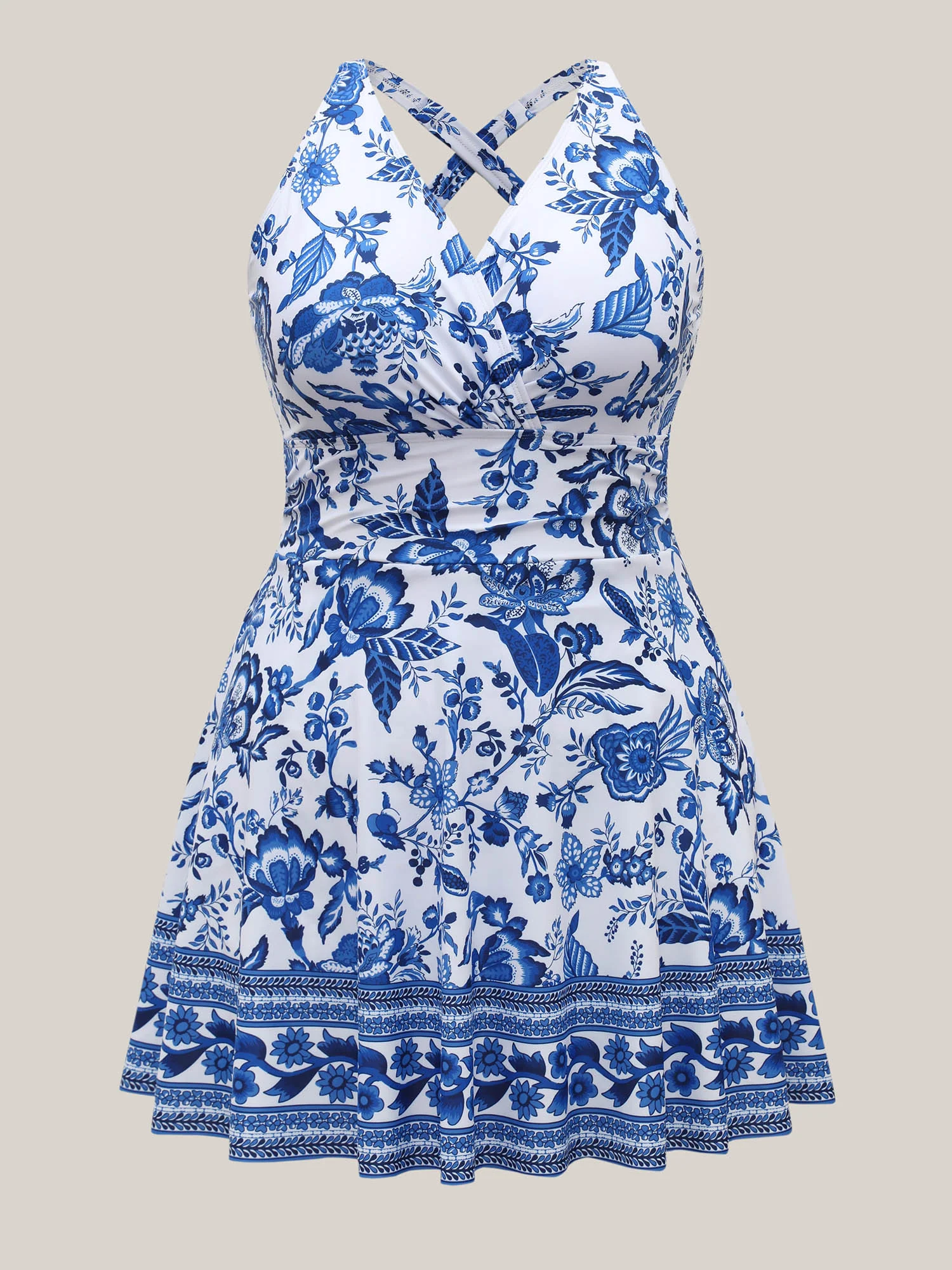 Boho Print Ruched Pockets Swim Dress - Image 9