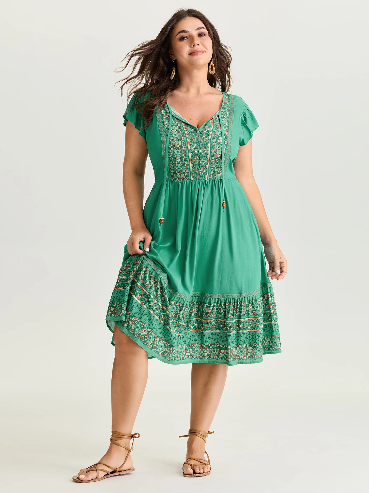 Boho Print Ruffled Sleeve Mini Dress - Image 3