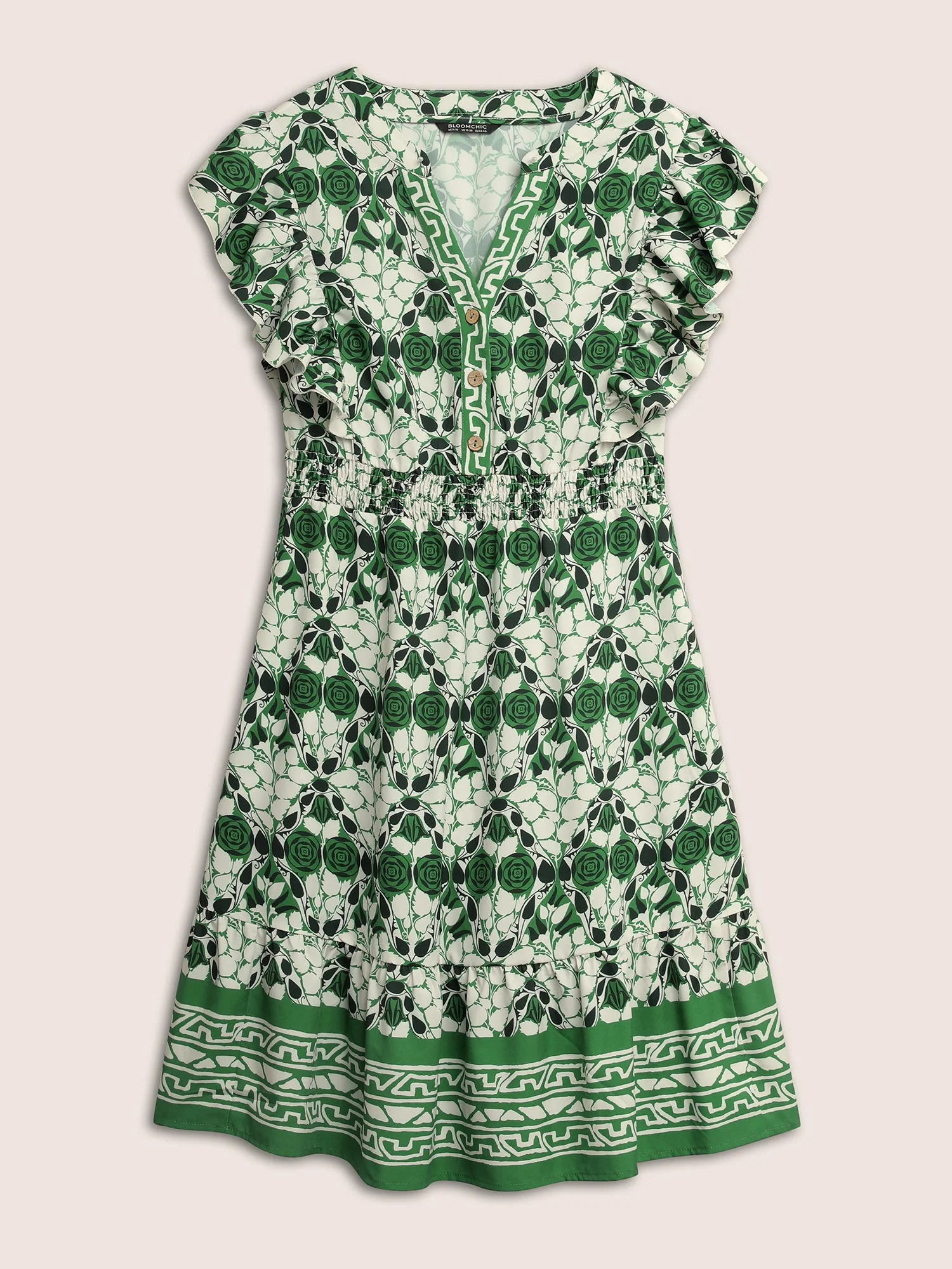 Boho Print Ruffles Shirred Pocket Elastic Waist Dress - Image 11