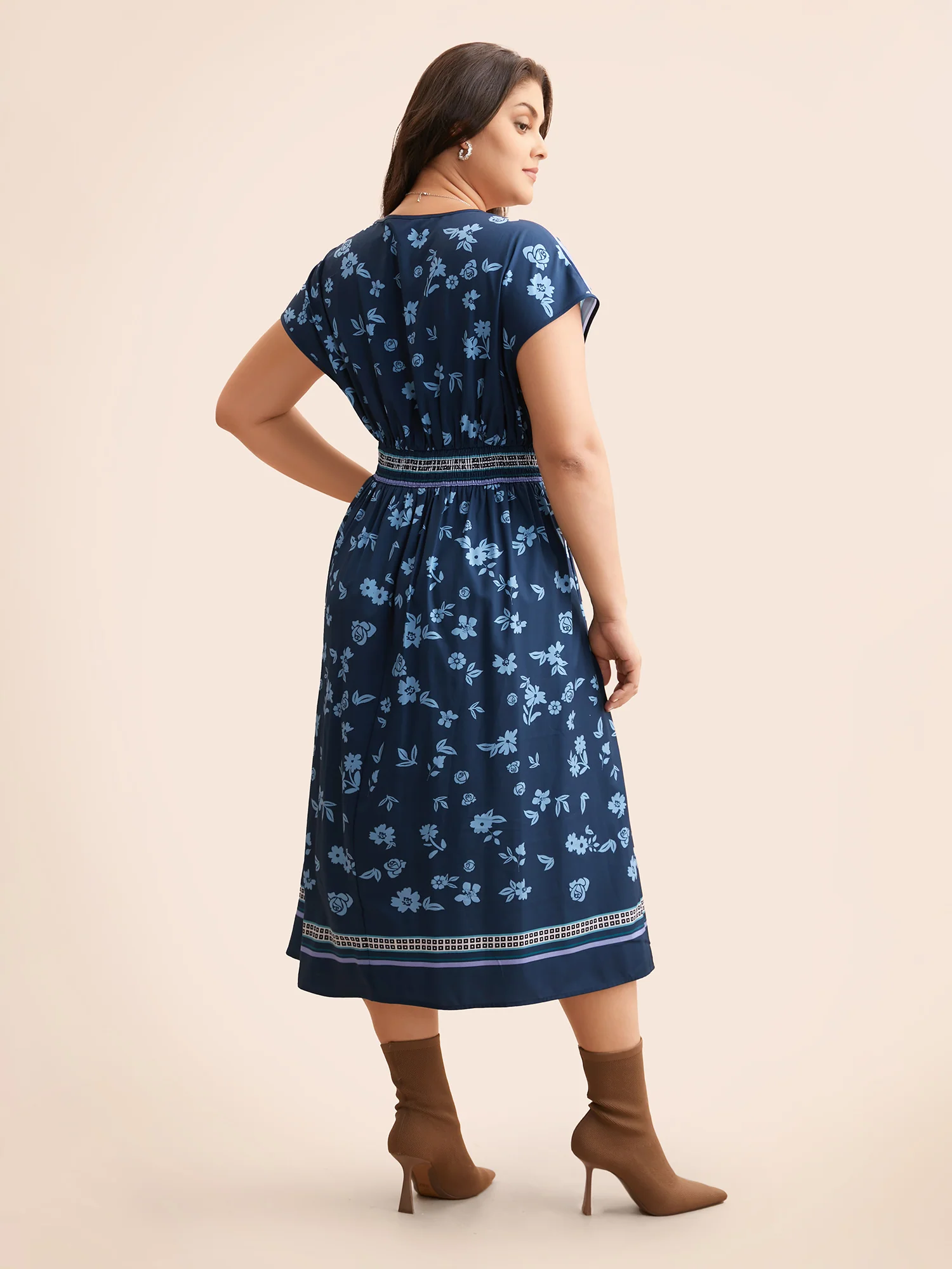 Boho Print Shirred Dolman Sleeve Dress - Image 3