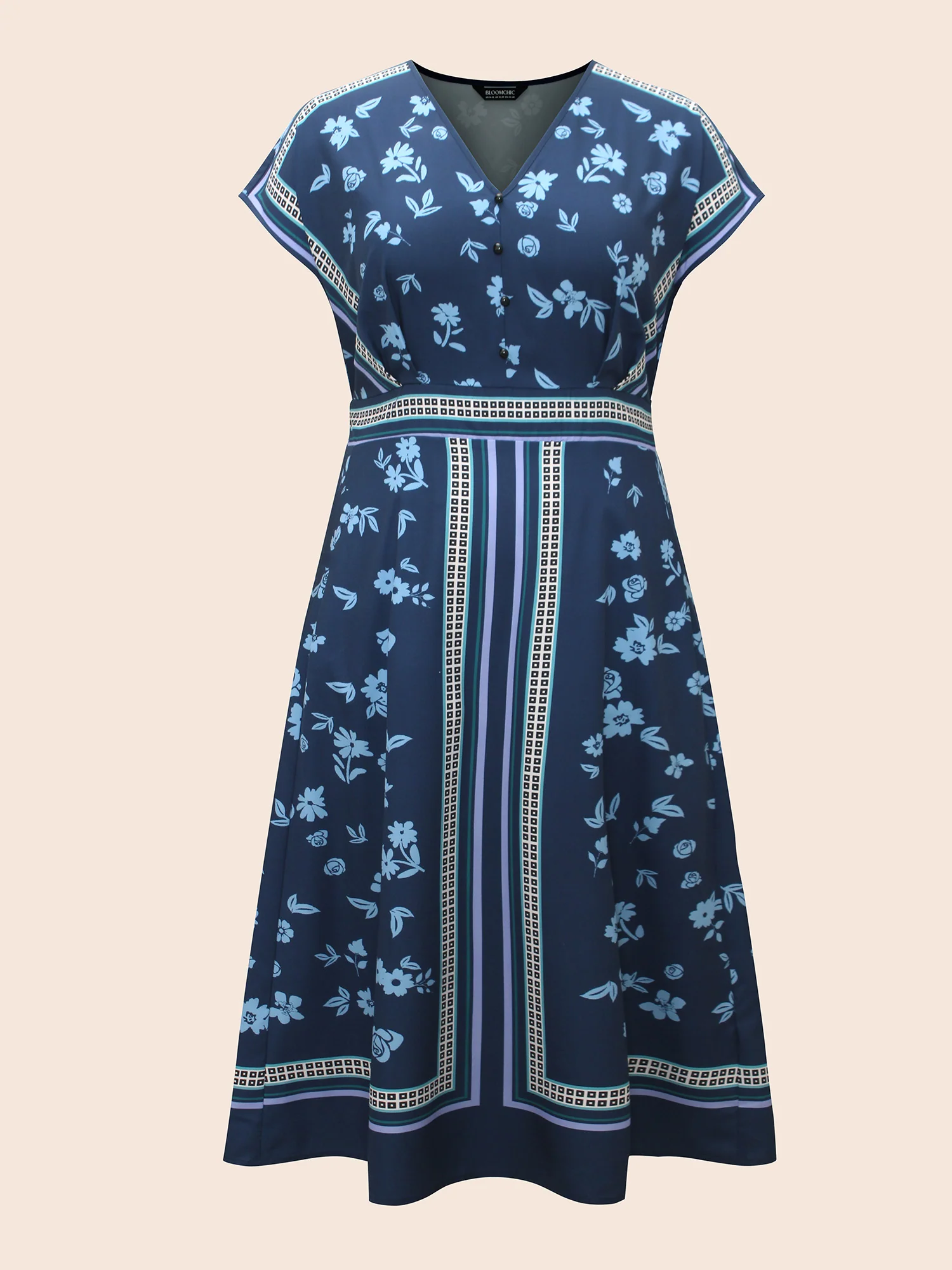 Boho Print Shirred Dolman Sleeve Dress - Image 7