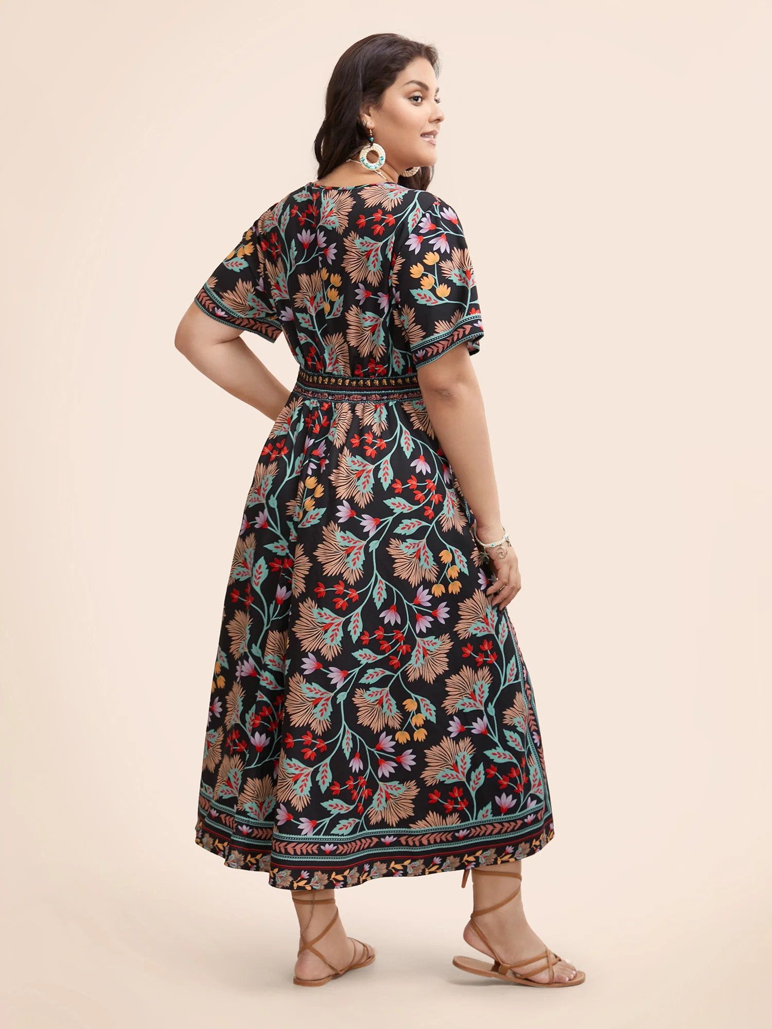 Boho Print Shirred Pocket Midi Dress - Image 3