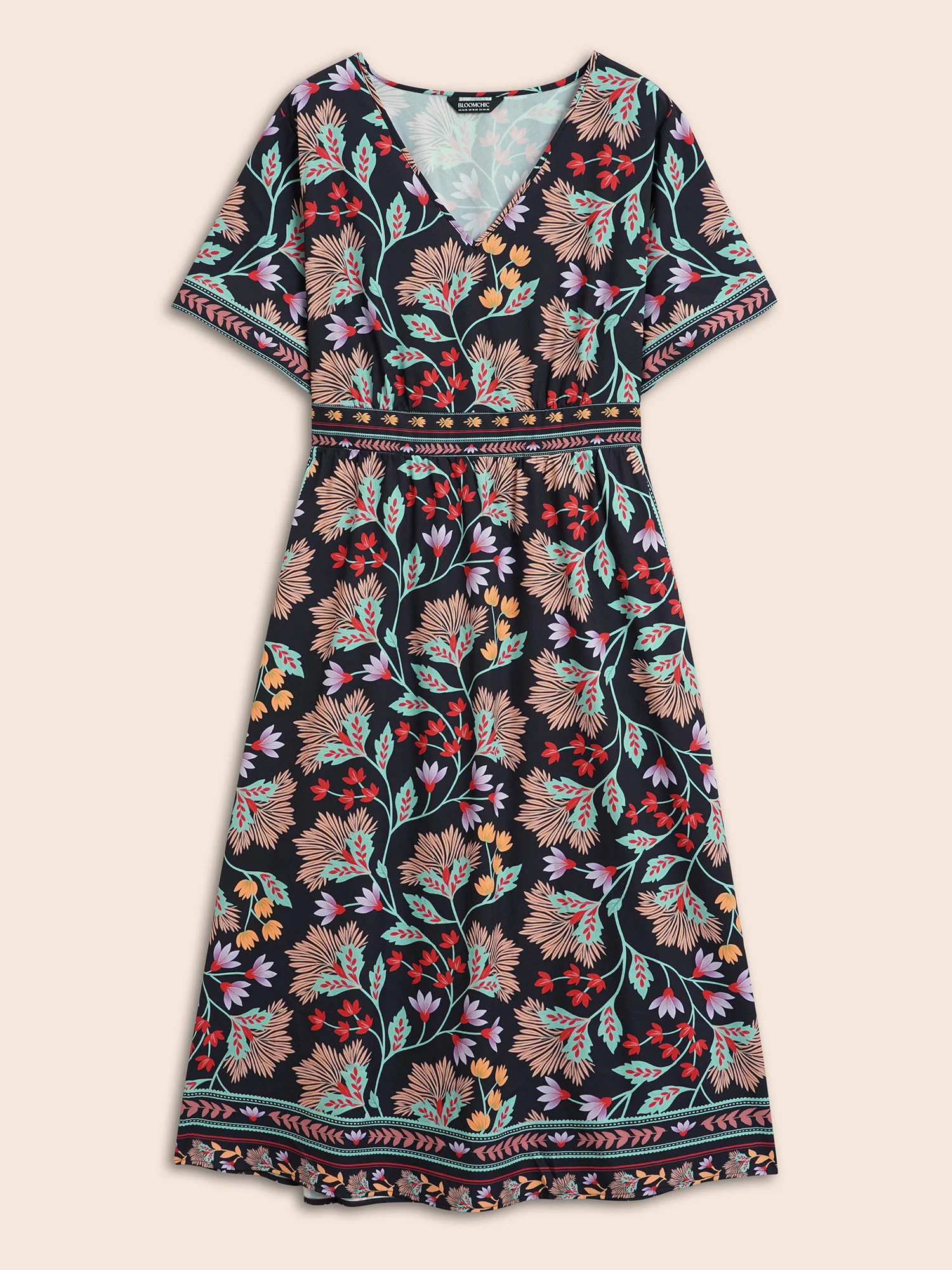 Boho Print Shirred Pocket Midi Dress - Image 7