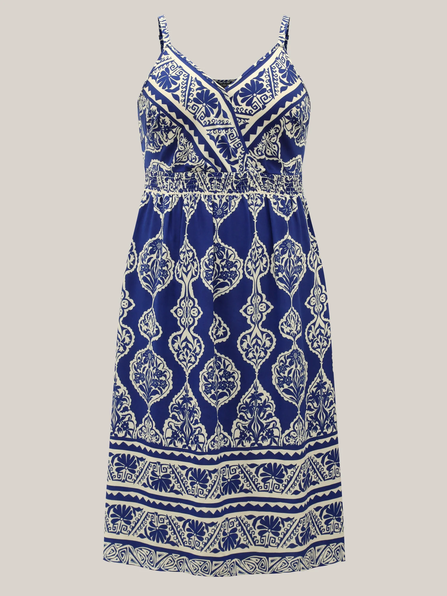 Boho Print Shirred Pockets Midi Dress - Image 7