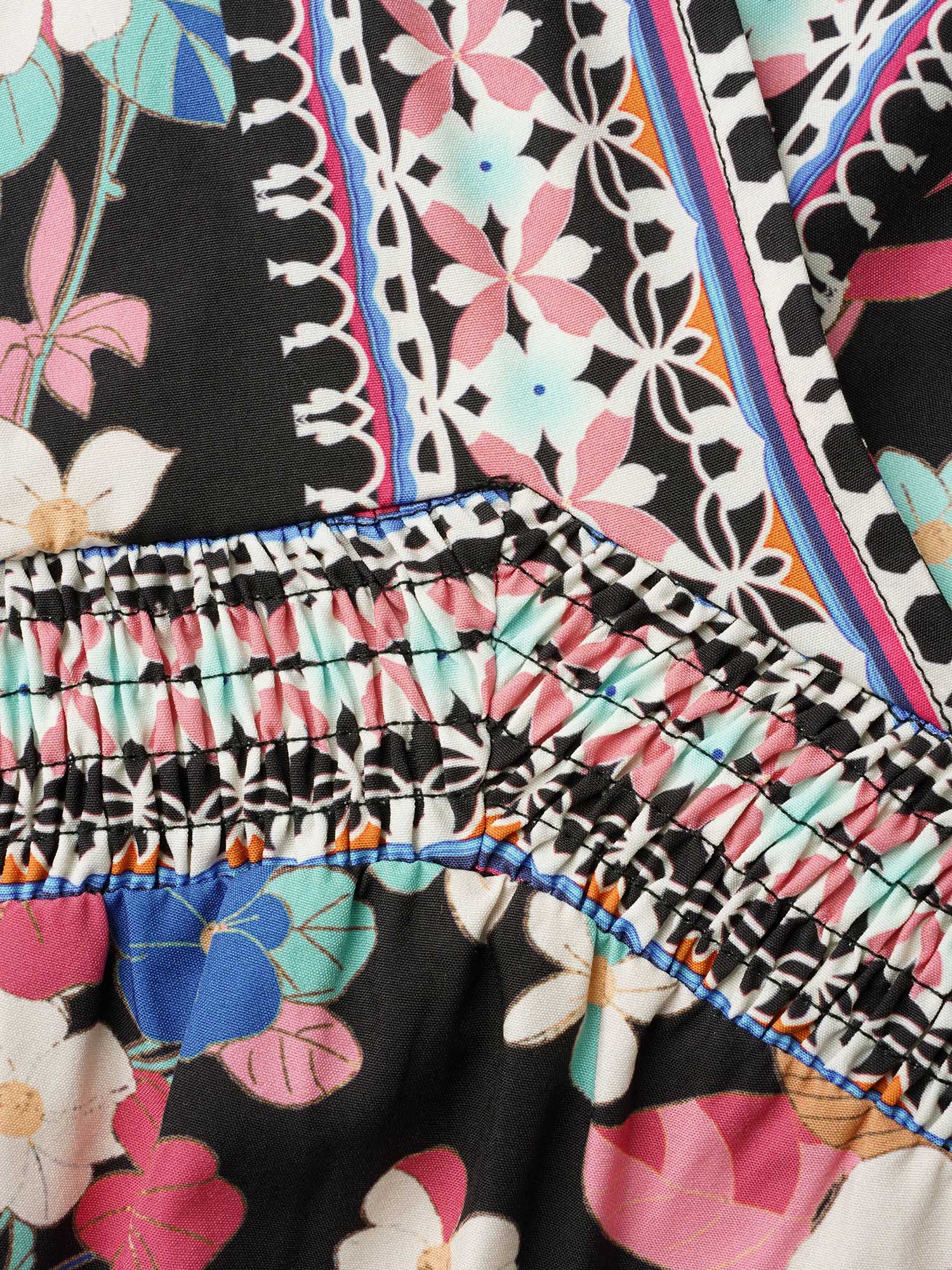 Boho Print Shirred V-Neck Flared Midi Dress - Image 7