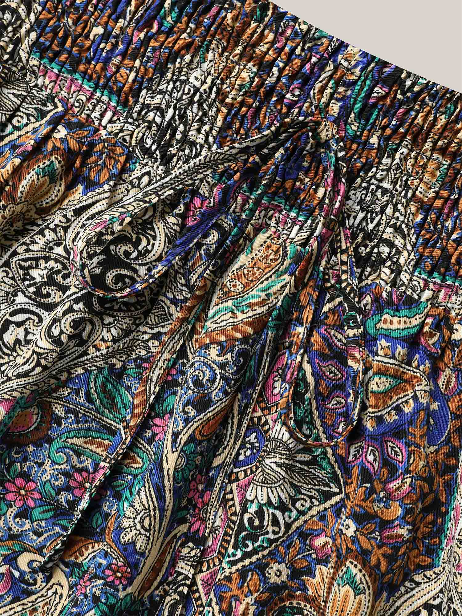 Boho Print Shirred Waist Midi Skirt - Image 7