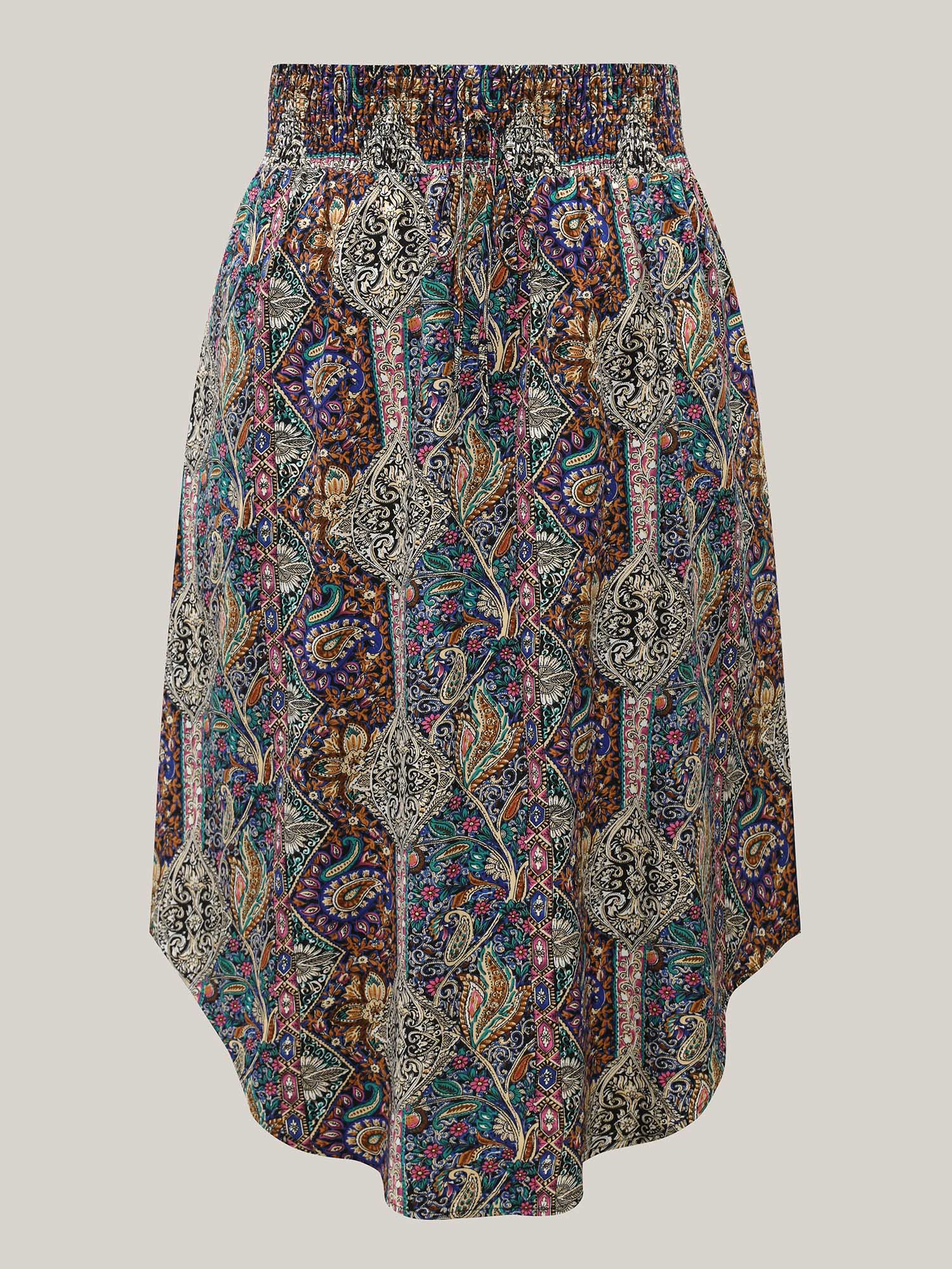 Boho Print Shirred Waist Midi Skirt - Image 8