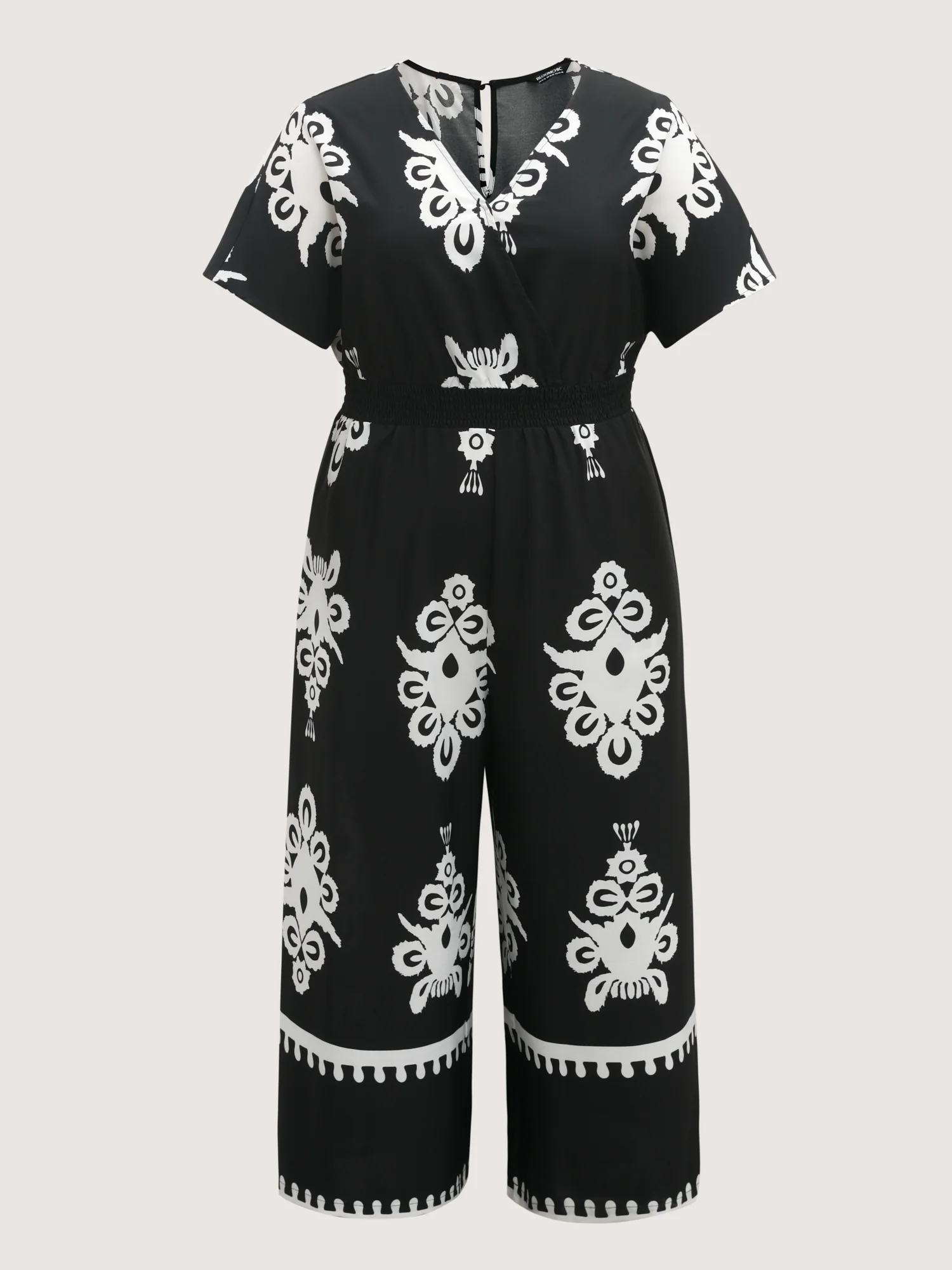 Boho Print Shirred Waist Surplice Jumpsuit - Image 7