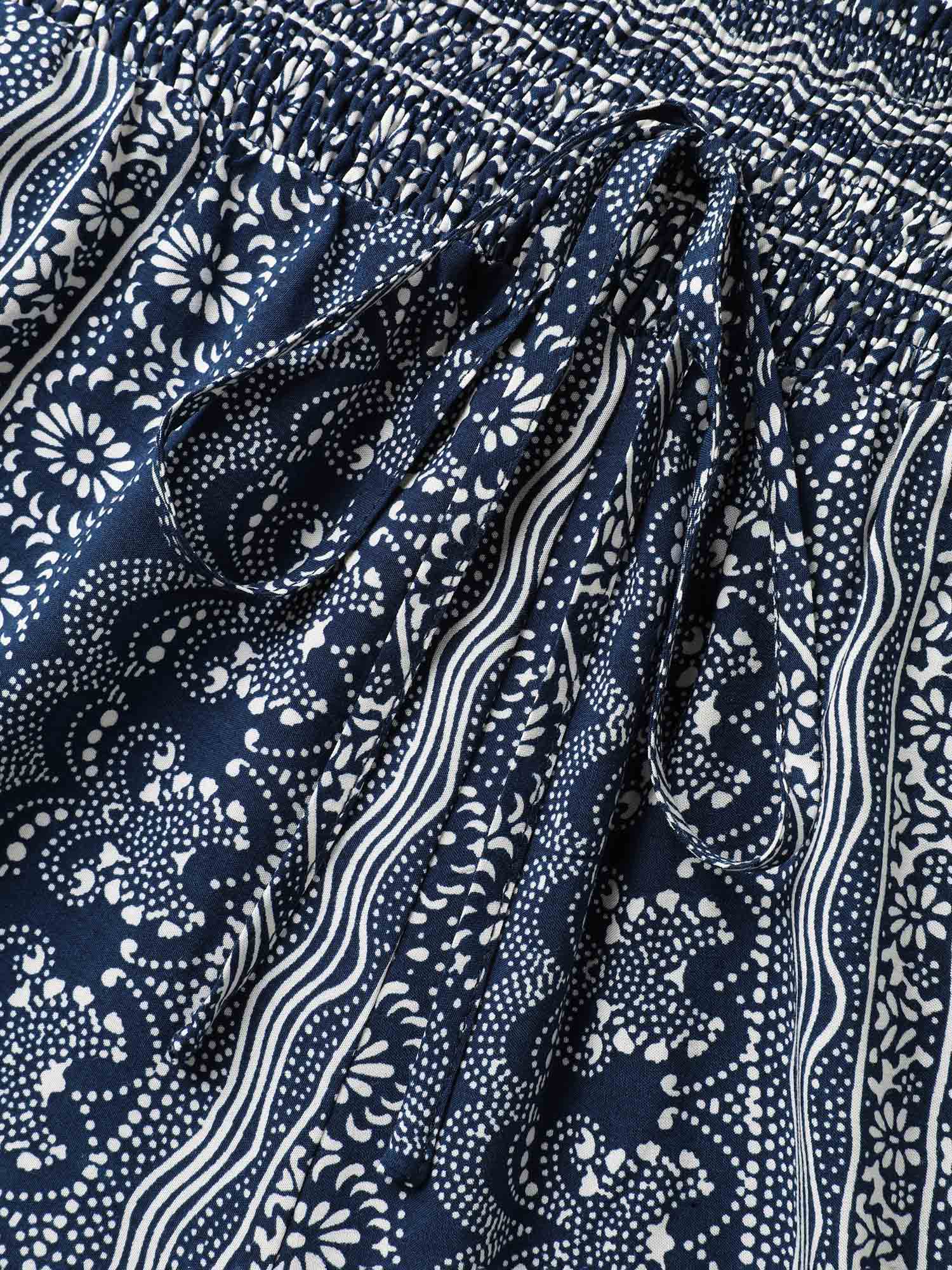Boho Print Shirred Waist Wide-Leg Pants - Image 6