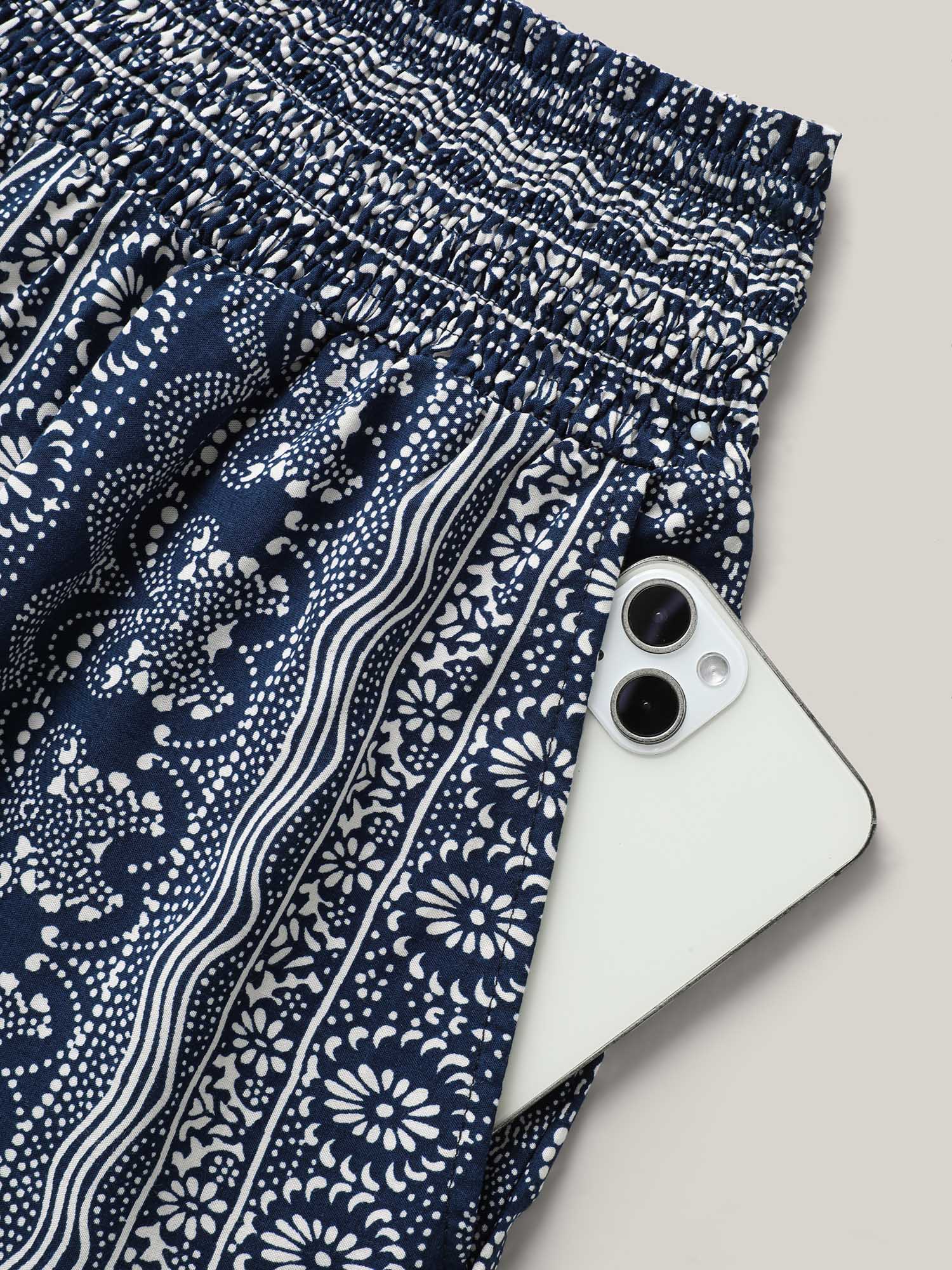 Boho Print Shirred Waist Wide-Leg Pants - Image 7