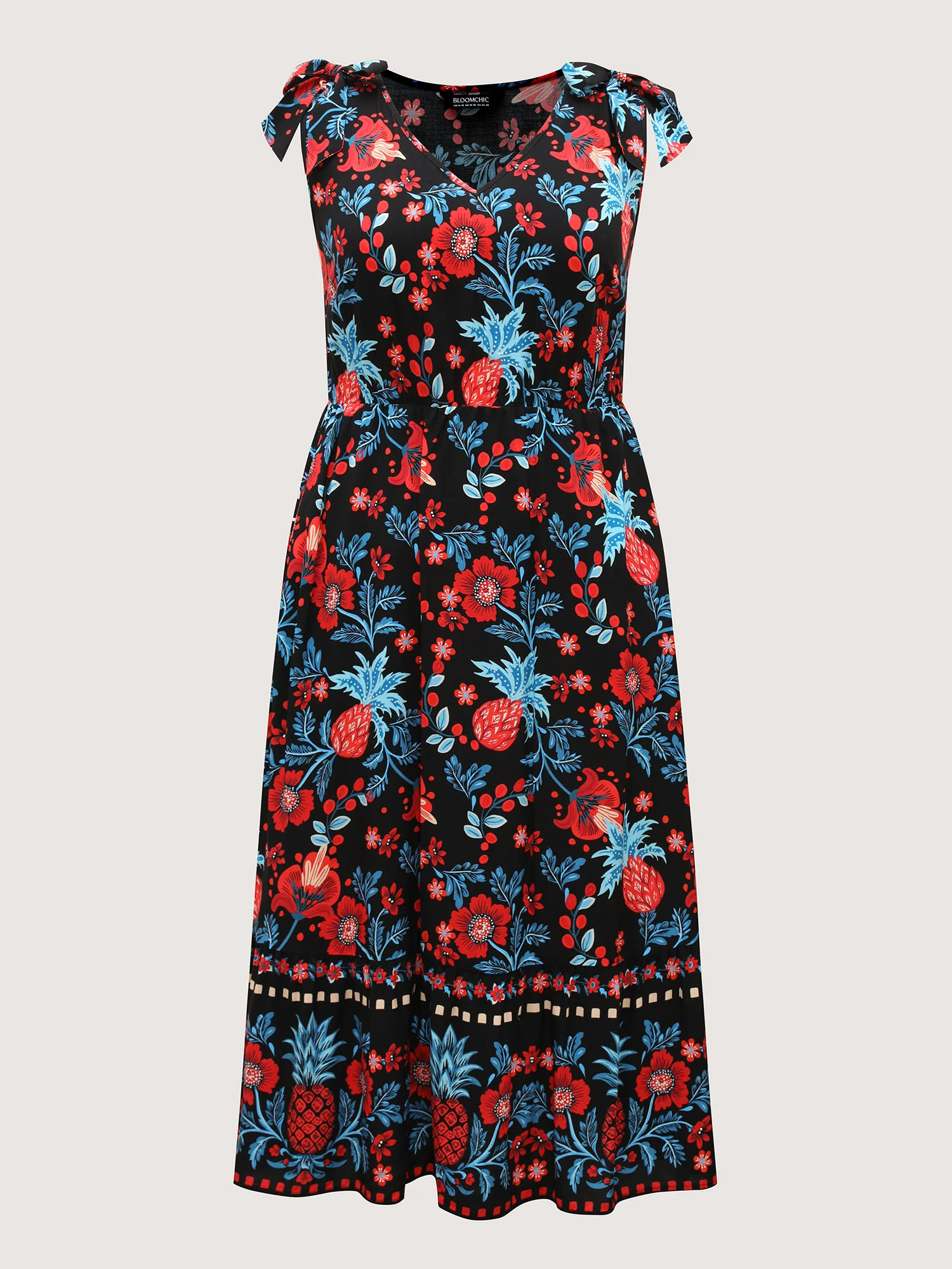 Boho Print Shoulder Tie Midi Dress - Image 7