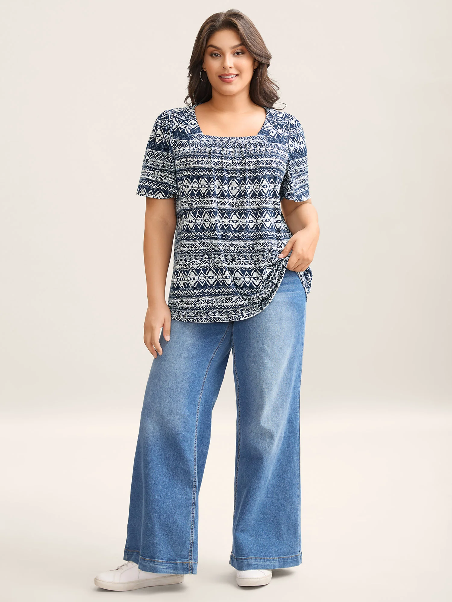 Boho Print Square Neck T-Shirt - Image 3