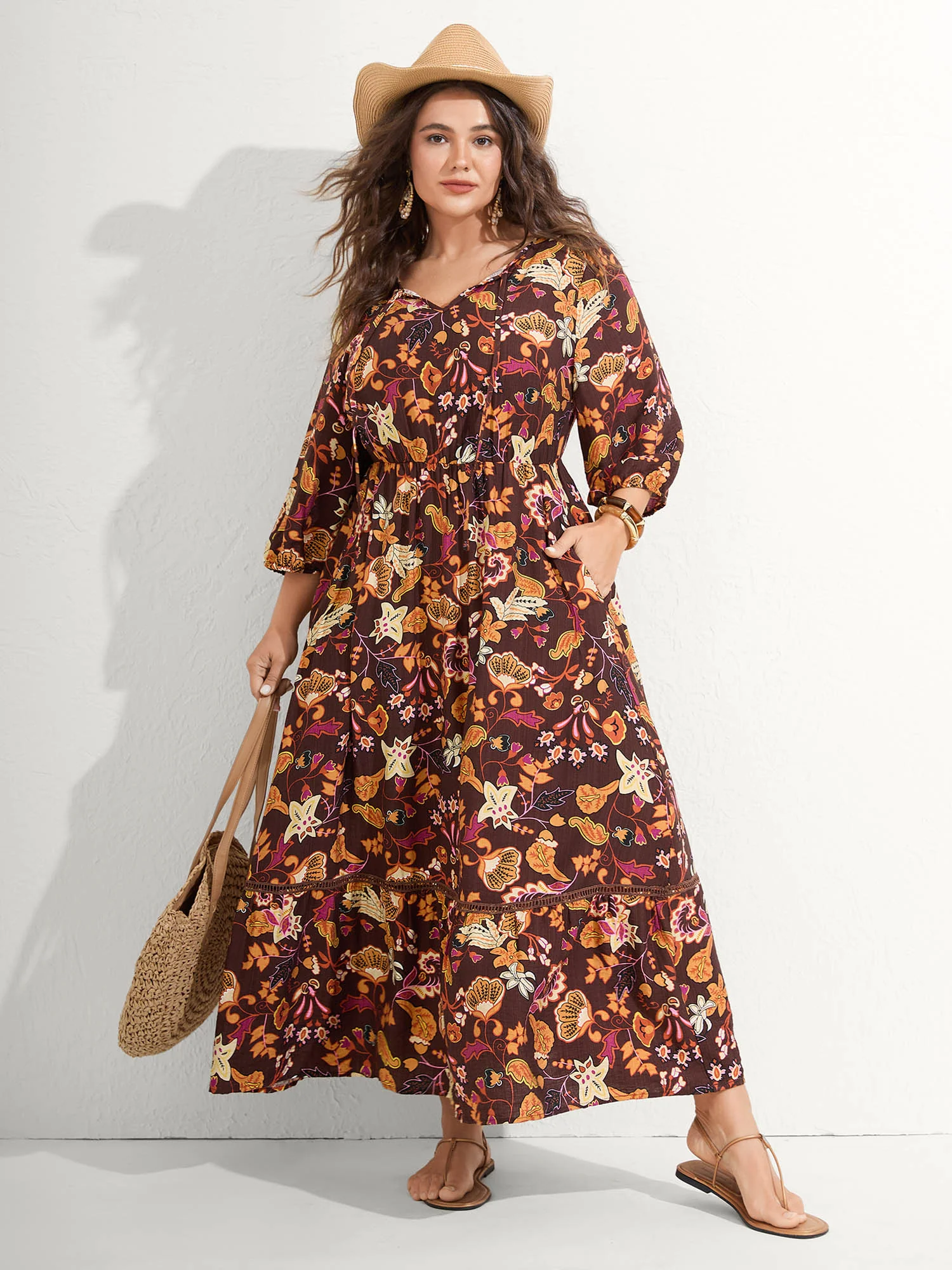 Boho Print Stretchy Waist Maxi Dress - Image 3