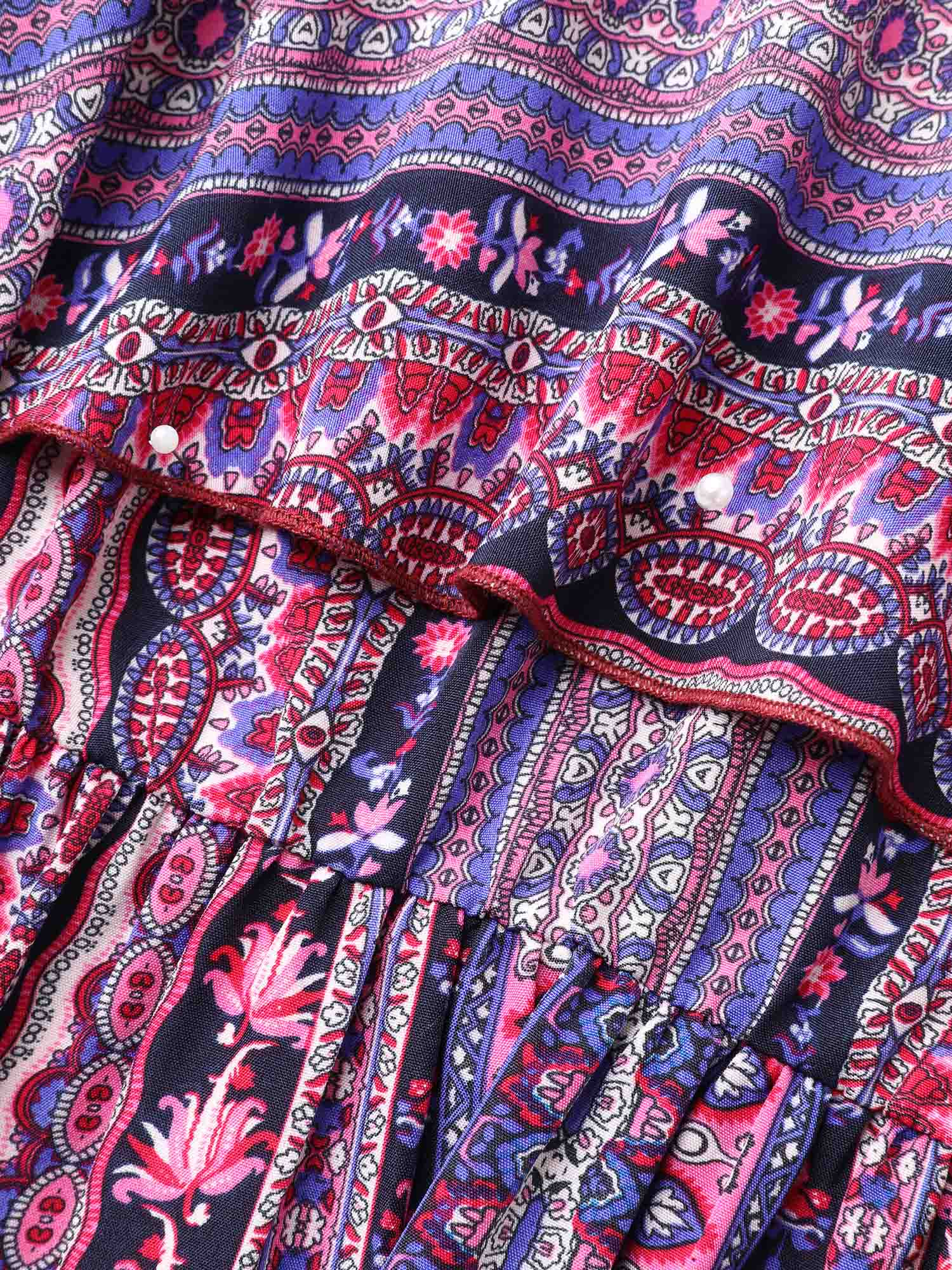 Boho Print Stretchy Waist Pockets Midi Dress - Image 6