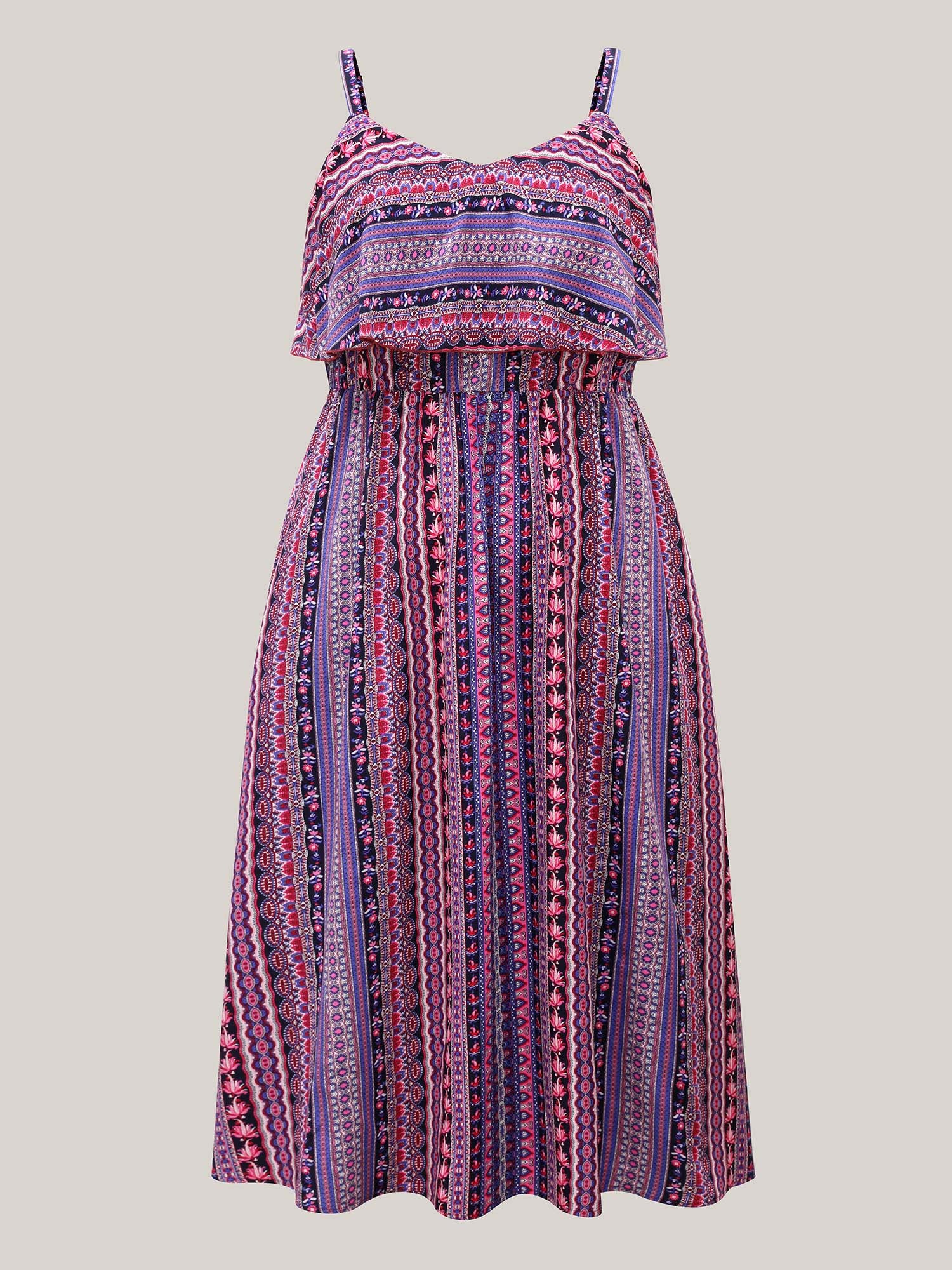 Boho Print Stretchy Waist Pockets Midi Dress - Image 7