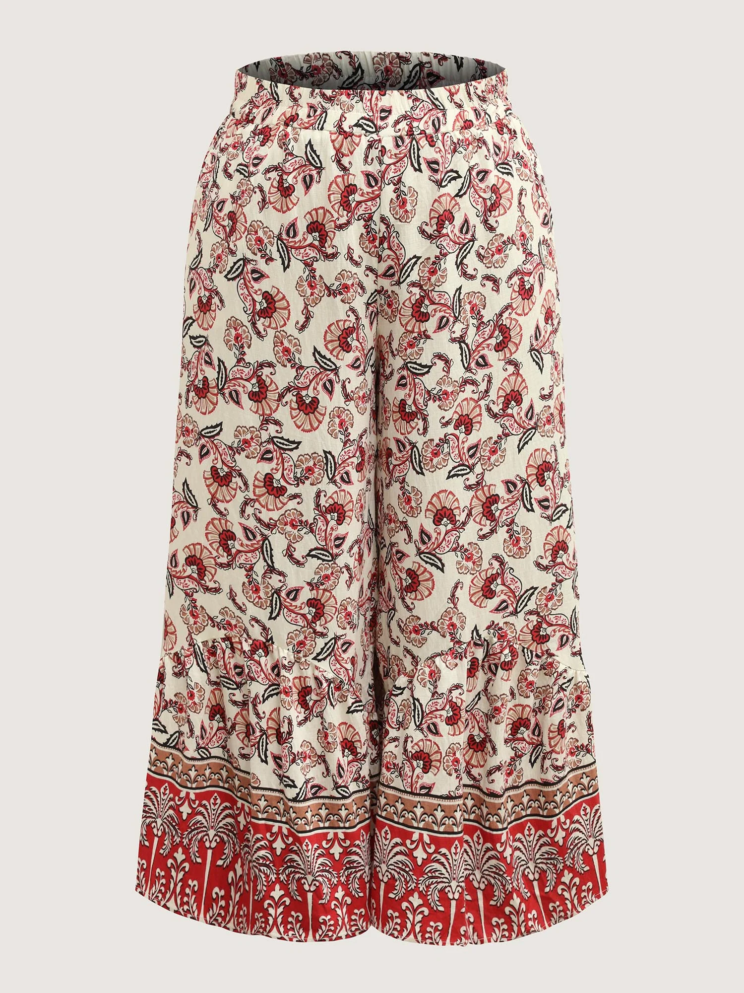 Boho Print Stretchy Waist Wide-Leg Pants - Image 5
