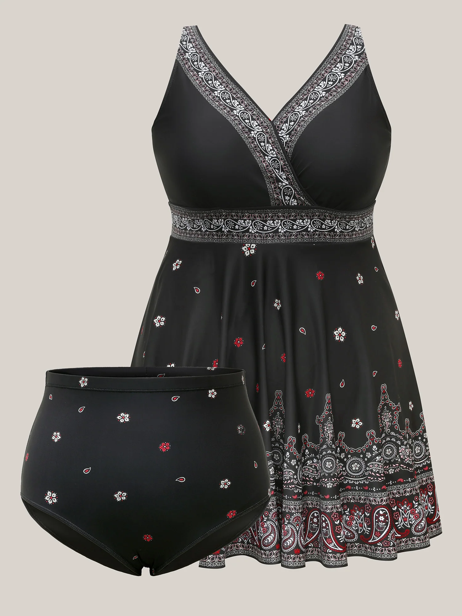 Boho Print Surplice Neck Swim Skirt - Image 8