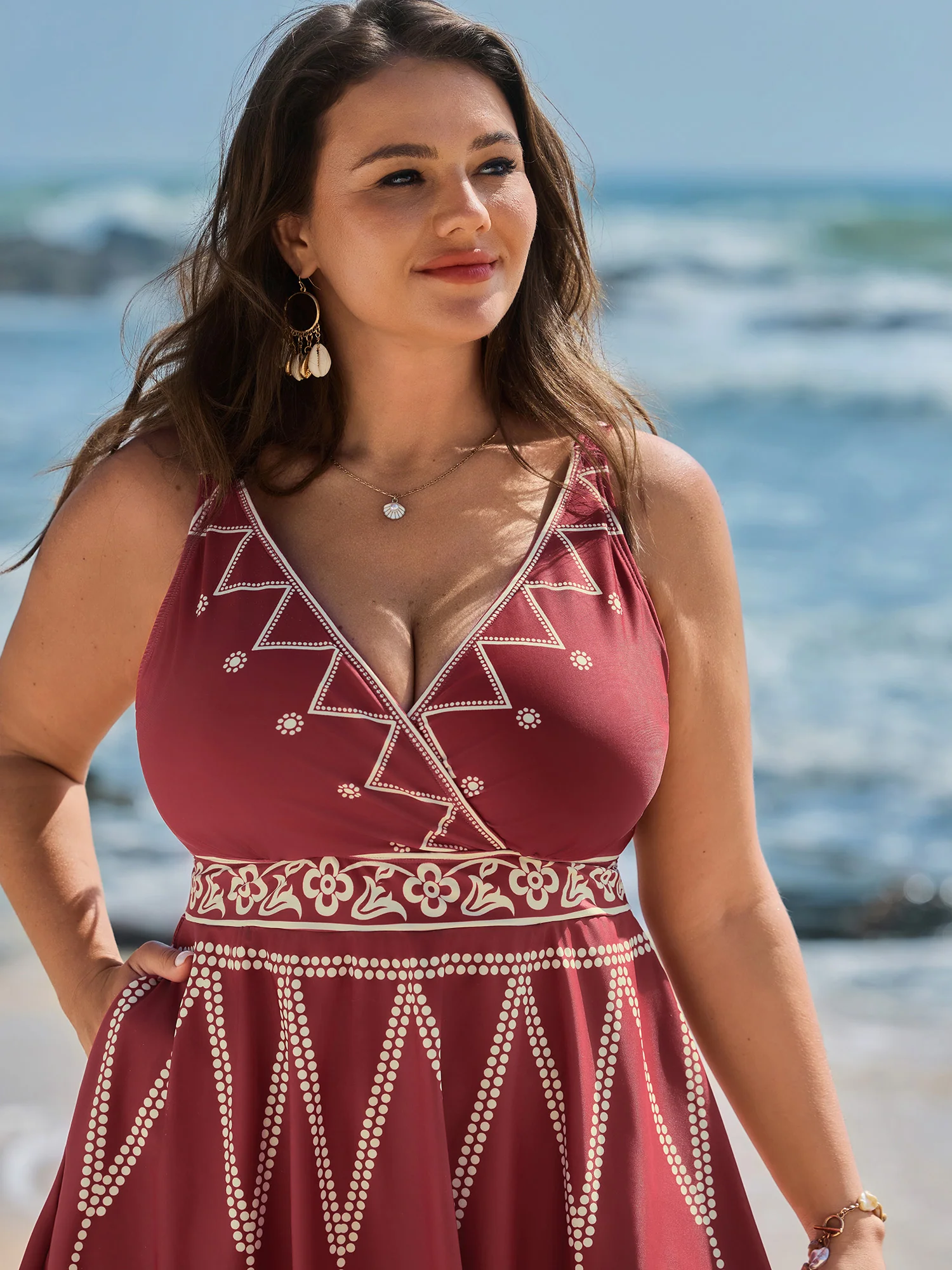 Boho Print Surplice Neckline Swim Dress - Image 2