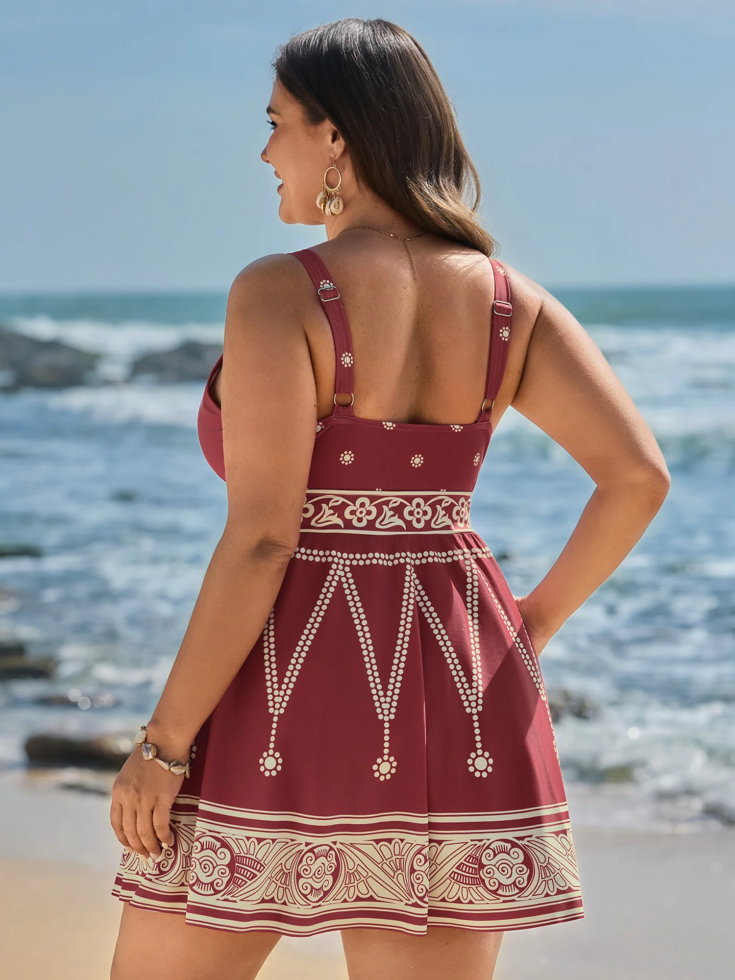 Boho Print Surplice Neckline Swim Dress - Image 5