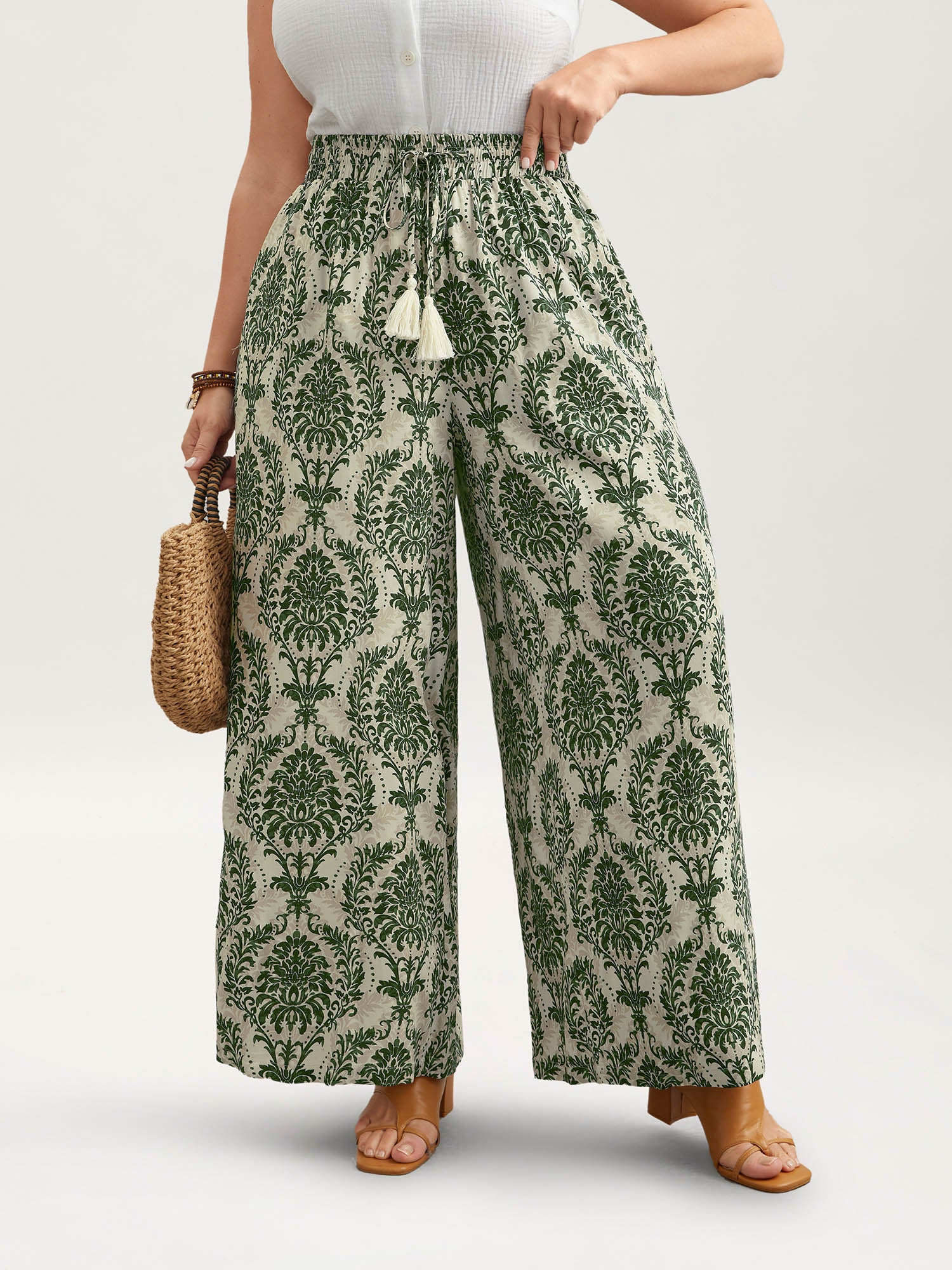 Damask Print Tassel Straight-Leg Pants - Image 12