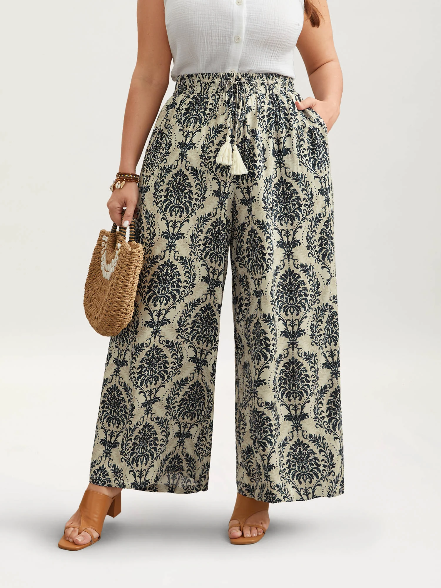 Damask Print Tassel Straight-Leg Pants - Image 14