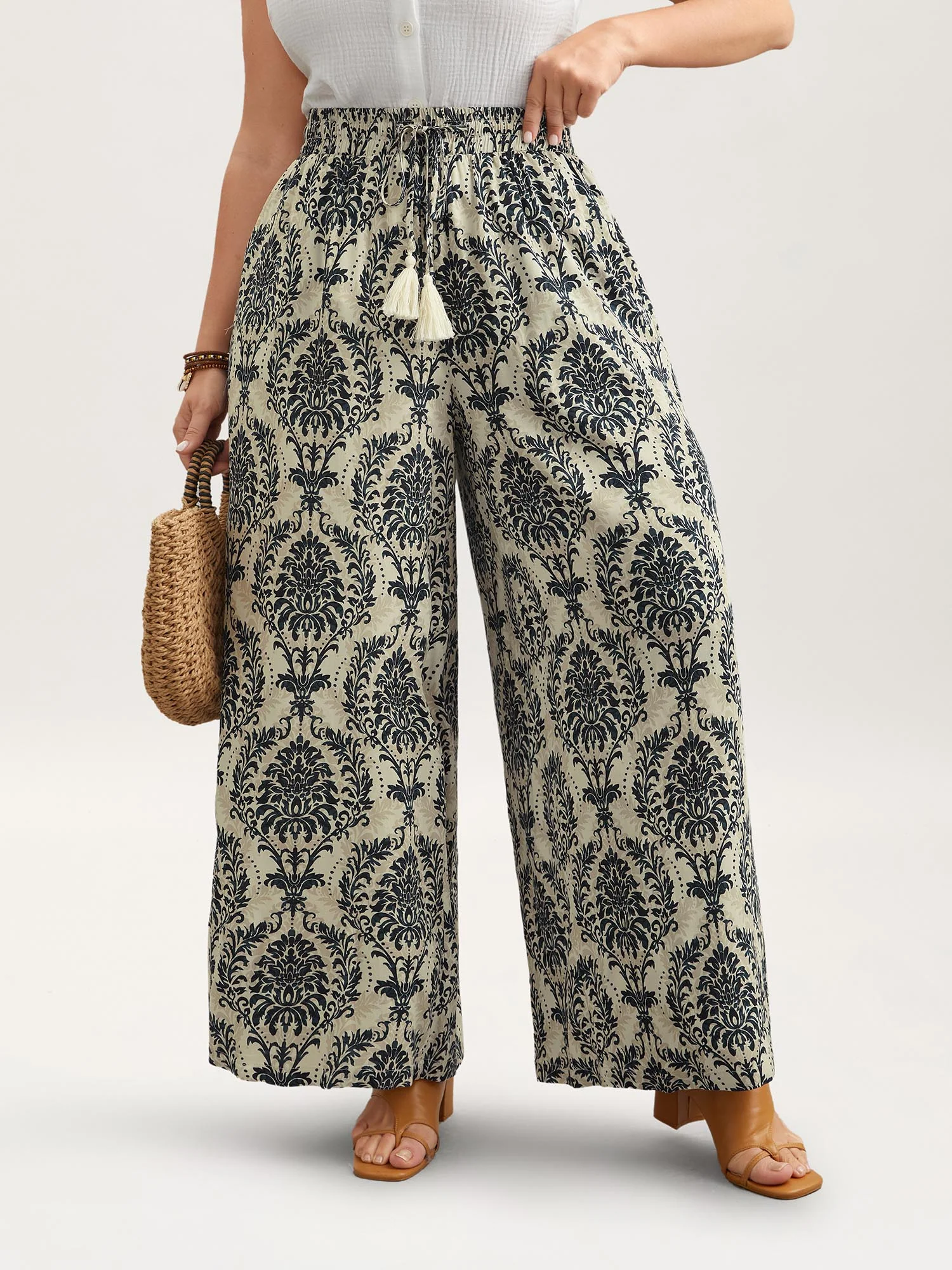 Damask Print Tassel Straight-Leg Pants - Image 17