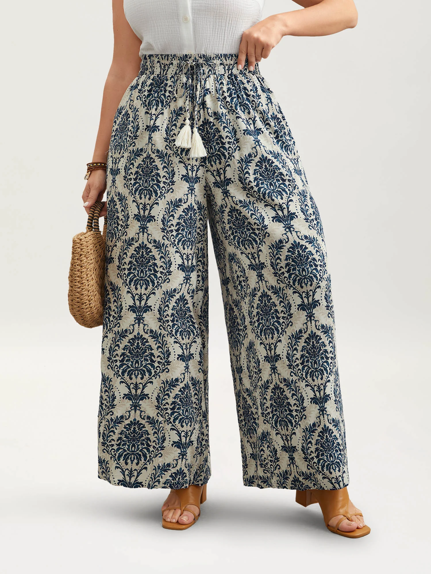 Damask Print Tassel Straight-Leg Pants - Image 4