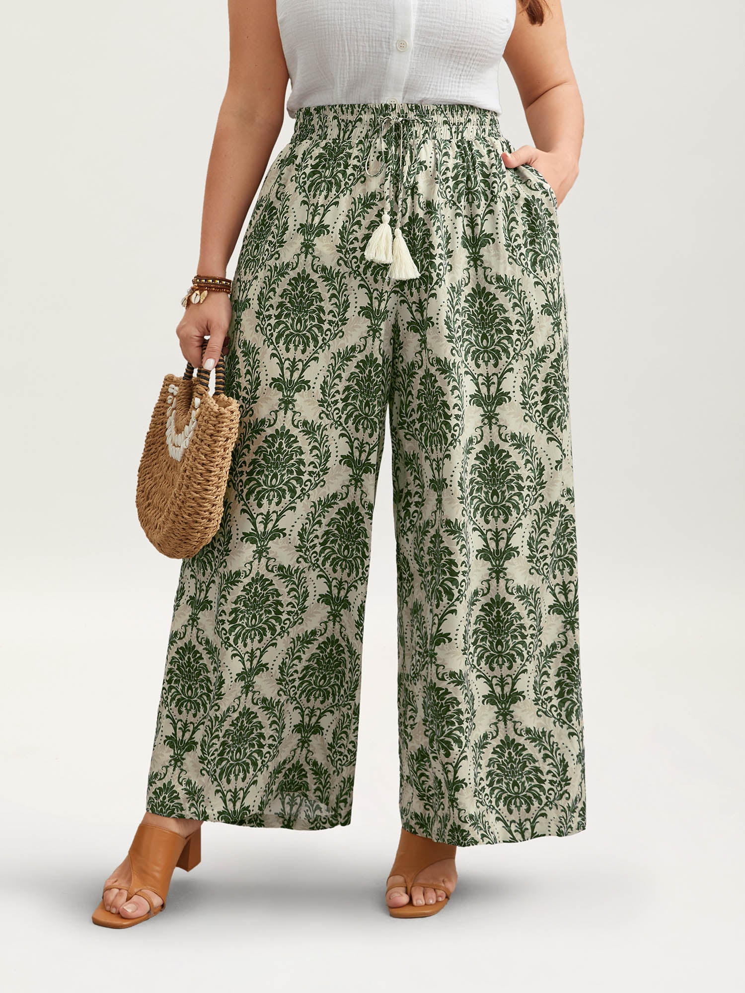 Damask Print Tassel Straight-Leg Pants - Image 9